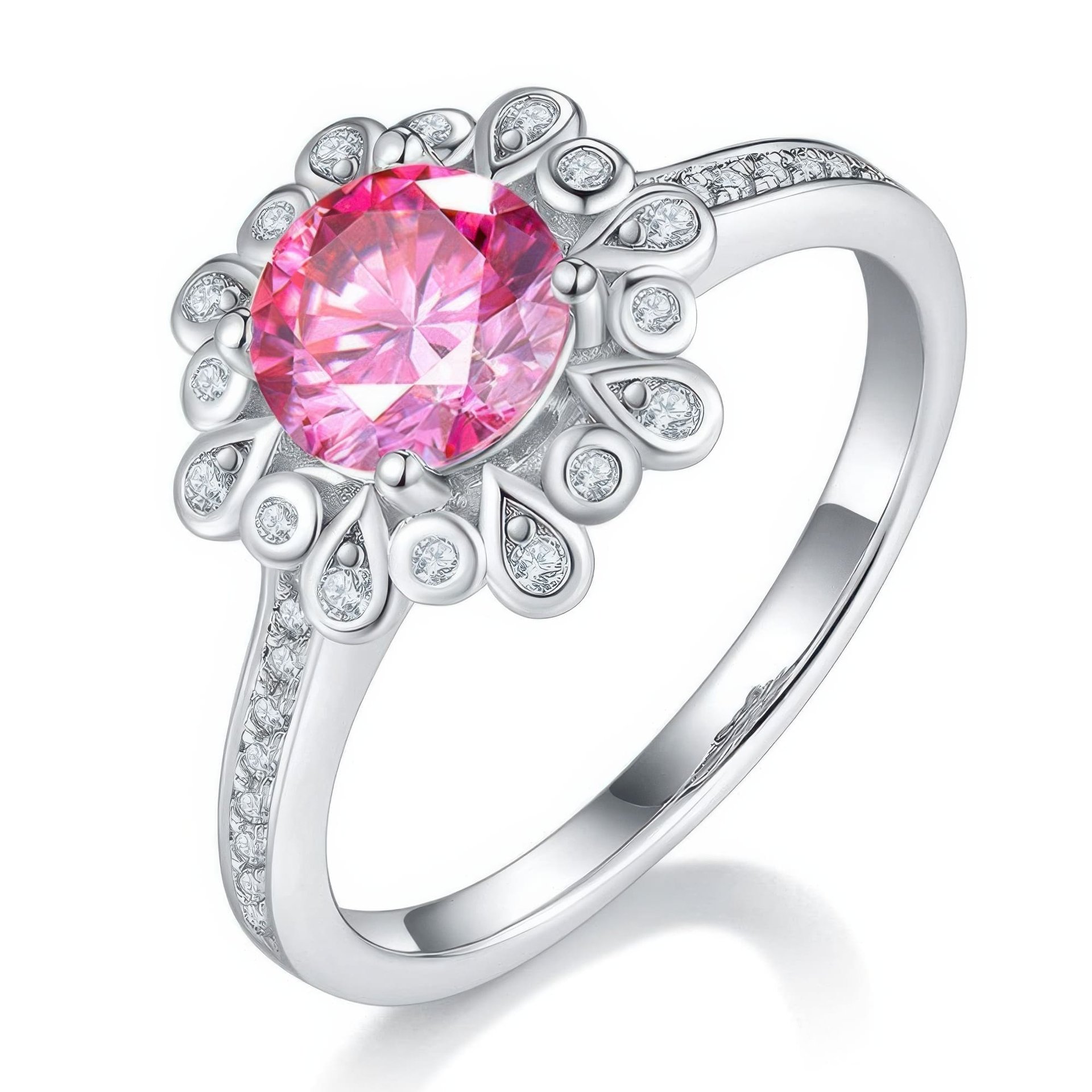 Moissanite Engagement Ring | Floral Halo Round Solitaire | 925 Sterling Silver - Image 7
