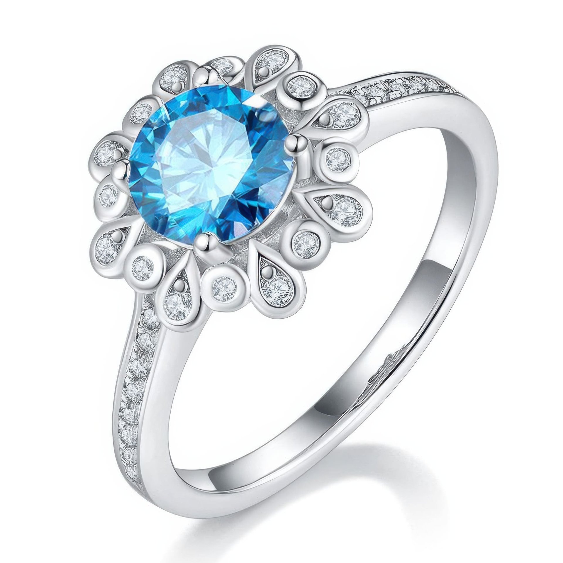 Moissanite Engagement Ring | Floral Halo Round Solitaire | 925 Sterling Silver - Image 8