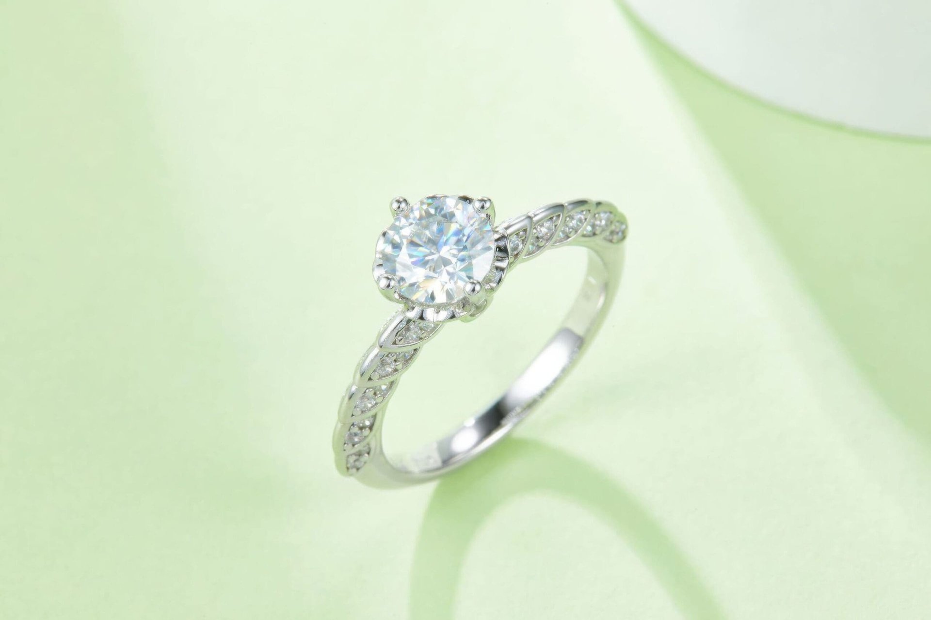1ct Moissanite Crown Solitaire Ring | Twisted Pavé Band | 925 Sterling Silver - Image 2