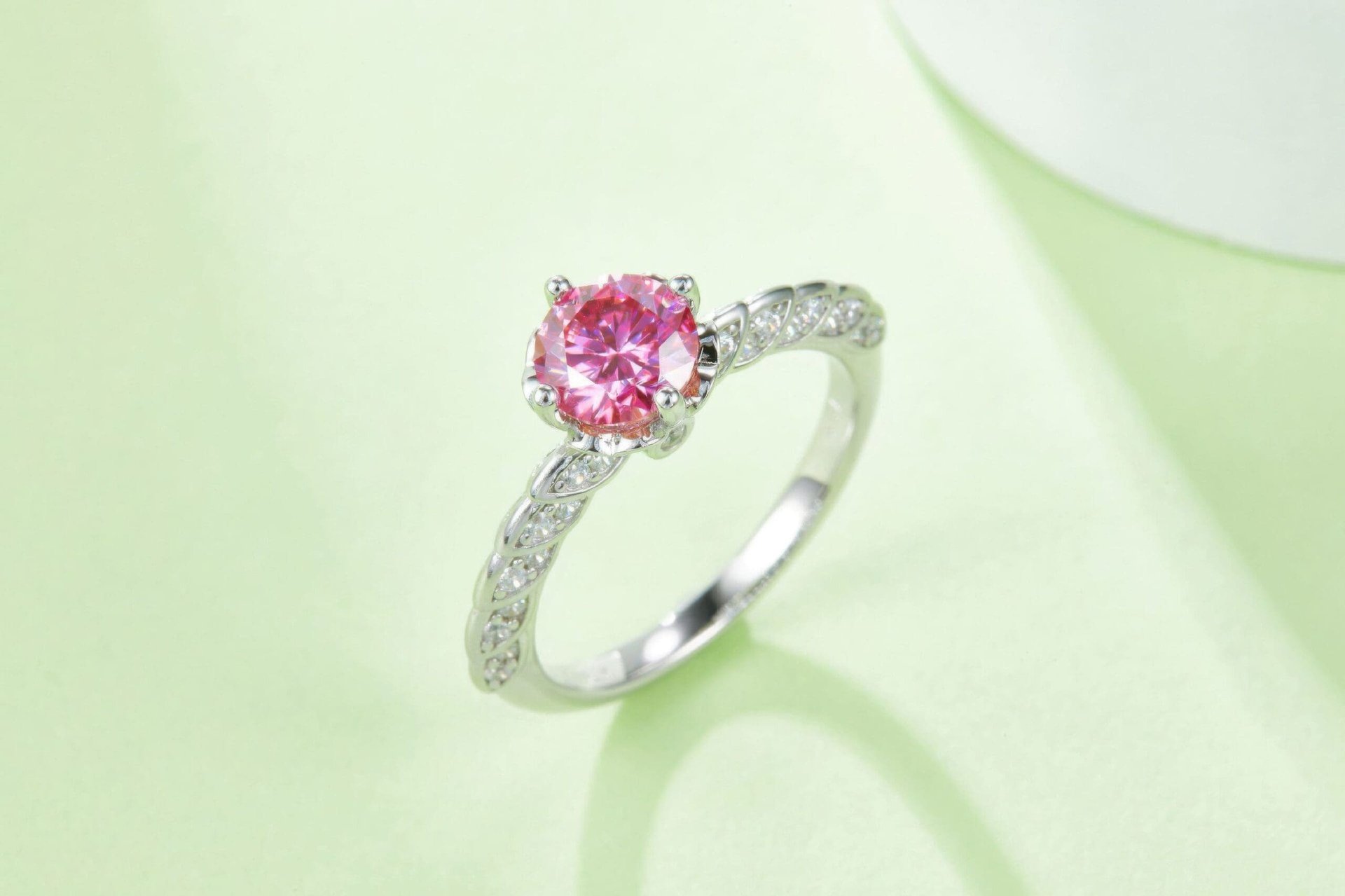 1ct Moissanite Crown Solitaire Ring | Twisted Pavé Band | 925 Sterling Silver - Image 4