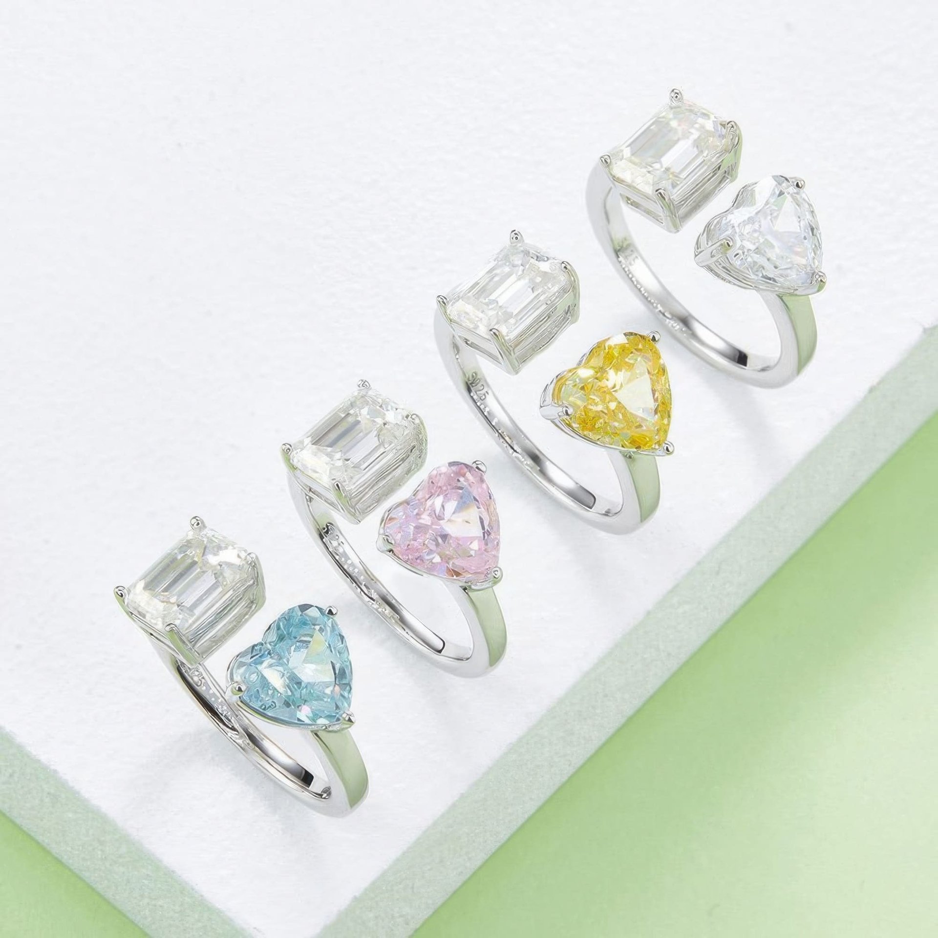 Heart & Emerald Cut Moissanite Toi et Moi Ring | 925 Silver Solitaire Open Band - Image 6