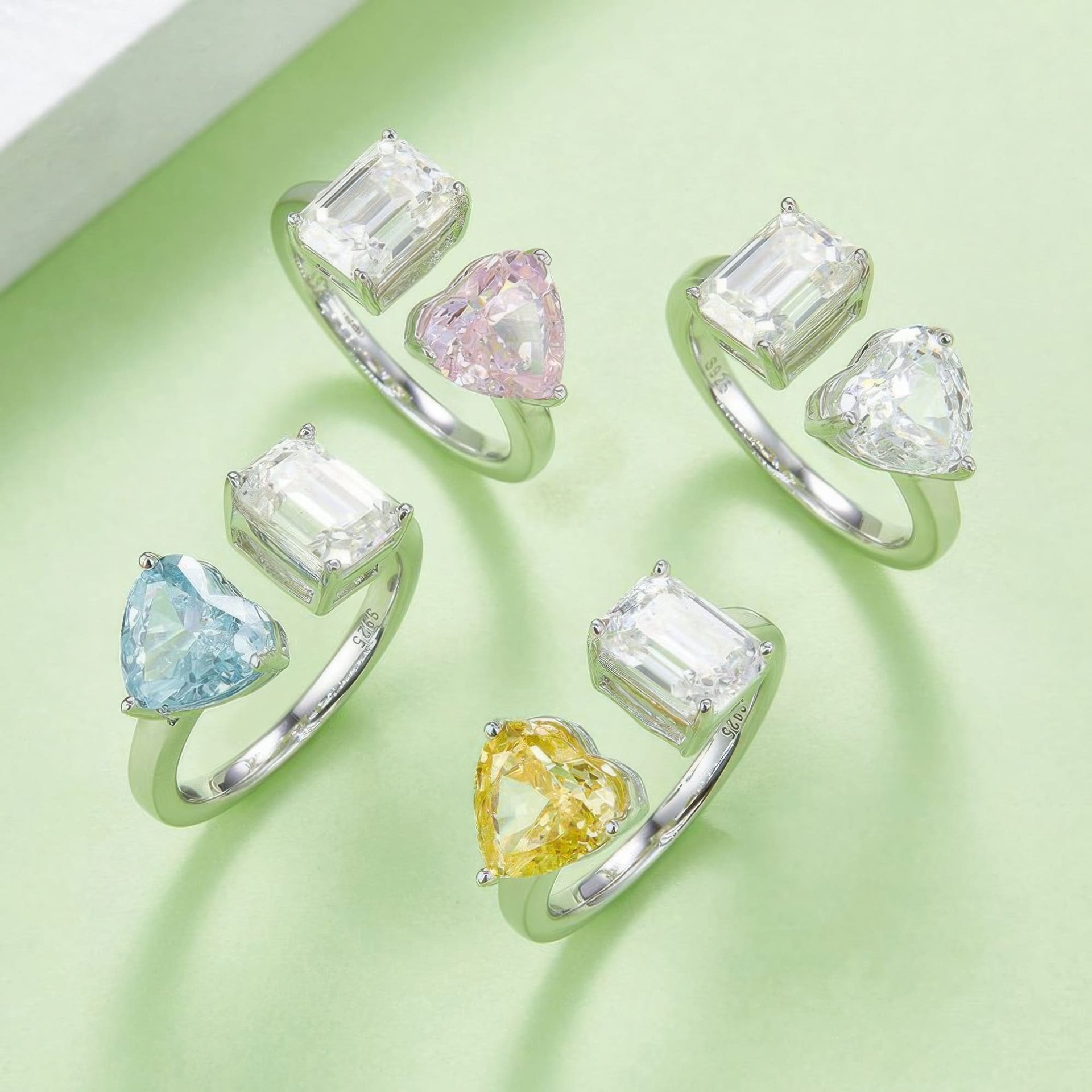 Heart & Emerald Cut Moissanite Toi et Moi Ring | 925 Silver Solitaire Open Band - Image 7
