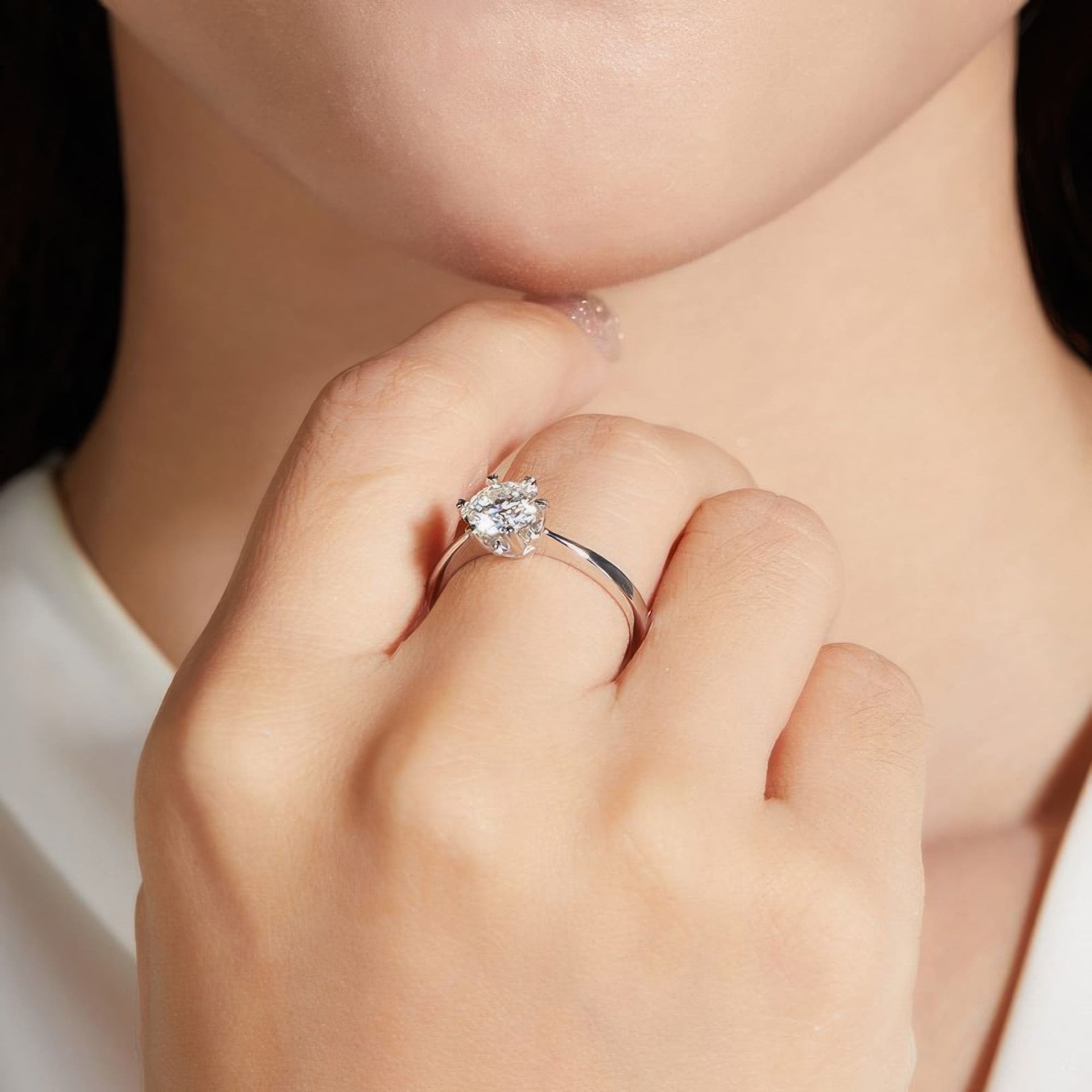 Snowflake Moissanite Solitaire Ring | 1ct Round Brilliant | 18K White Gold Plated 925 Silver - Image 3