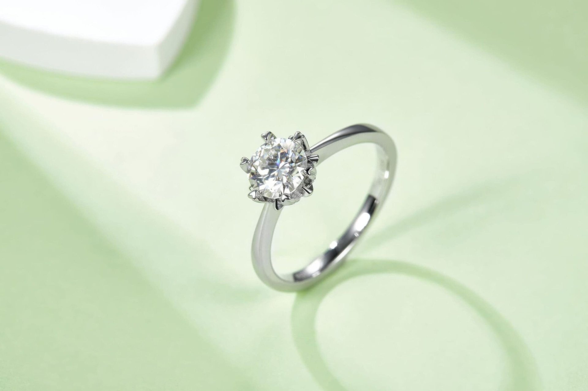 Snowflake Moissanite Solitaire Ring | 1ct Round Brilliant | 18K White Gold Plated 925 Silver - Image 5