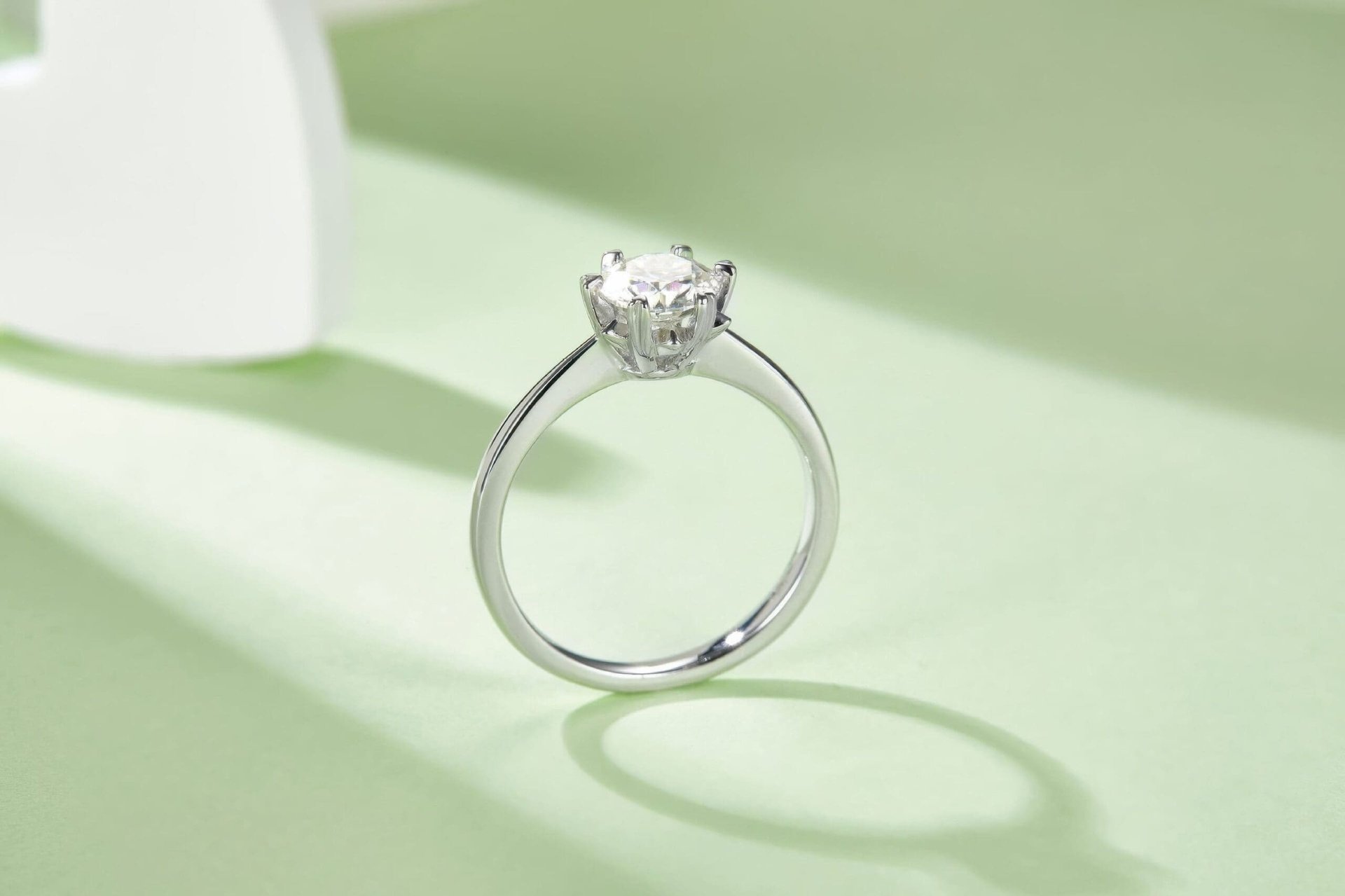 Snowflake Moissanite Solitaire Ring | 1ct Round Brilliant | 18K White Gold Plated 925 Silver - Image 6