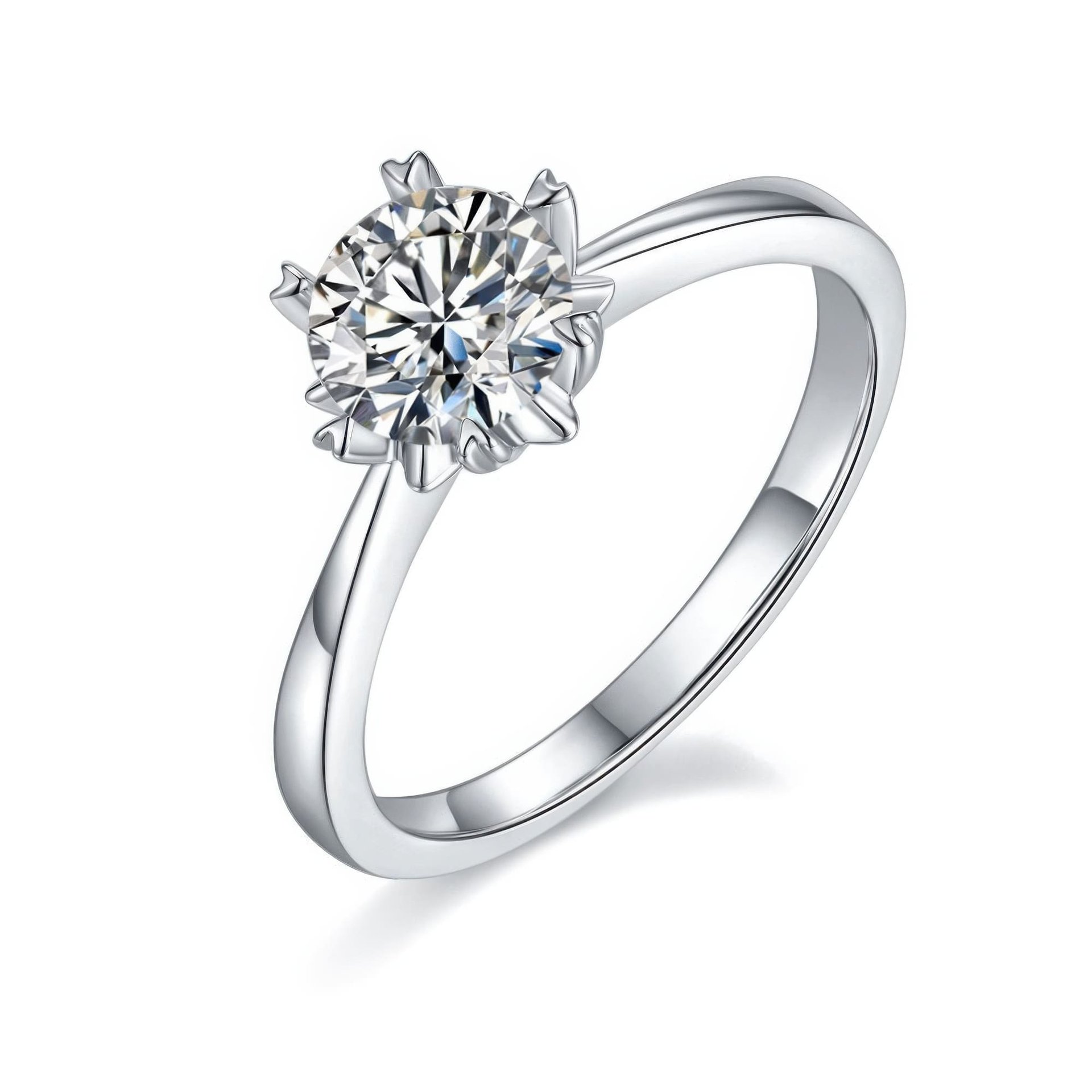 Snowflake Moissanite Solitaire Ring | 1ct Round Brilliant | 18K White Gold Plated 925 Silver