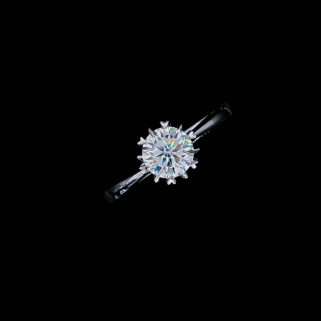 Snowflake Moissanite Solitaire Ring | 1ct Round Brilliant | 18K White Gold Plated 925 Silver product video thumbnail