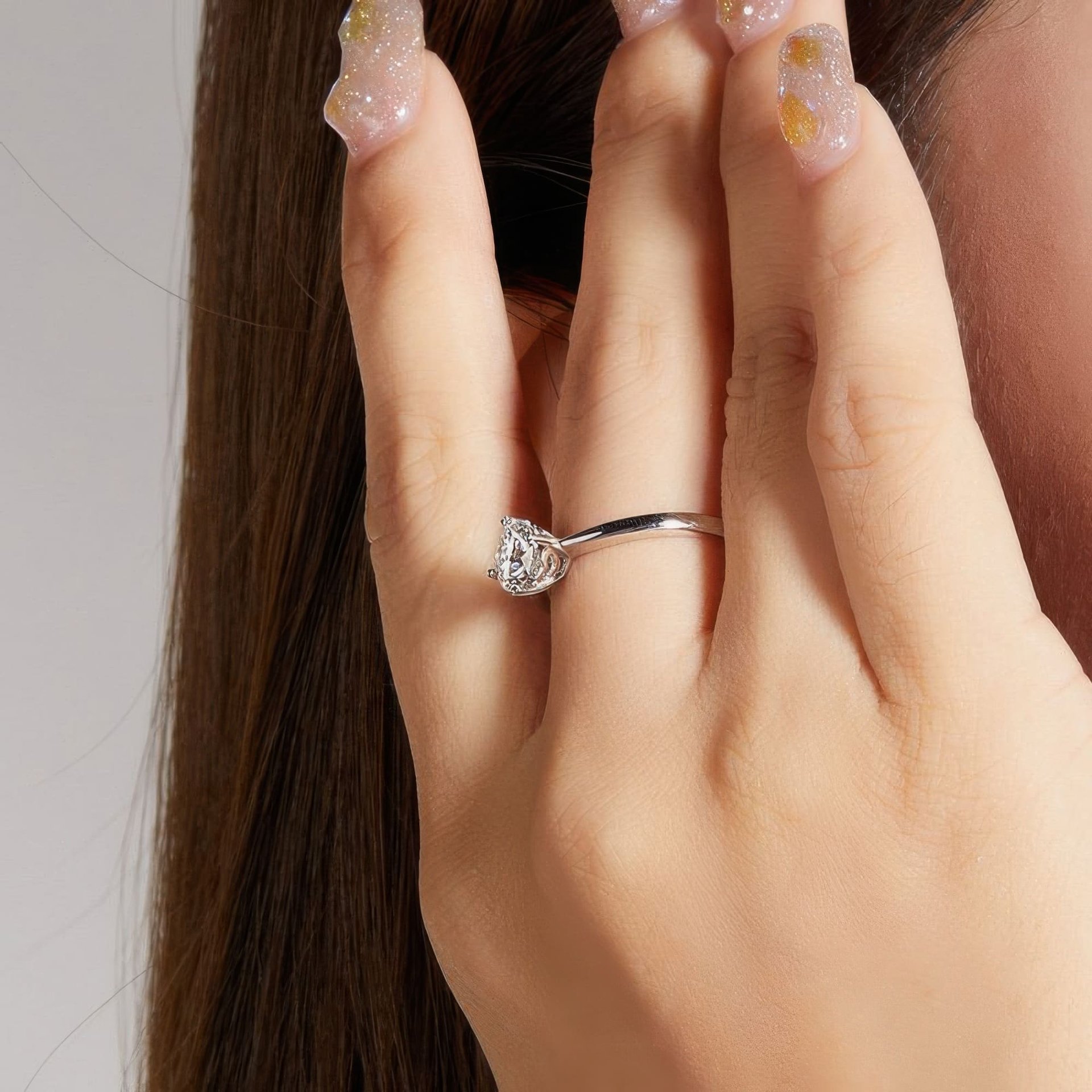 Heart-Prong Round Moissanite Solitaire Ring | 1ct DEW | 925 Sterling Silver Promise Ring - Image 2
