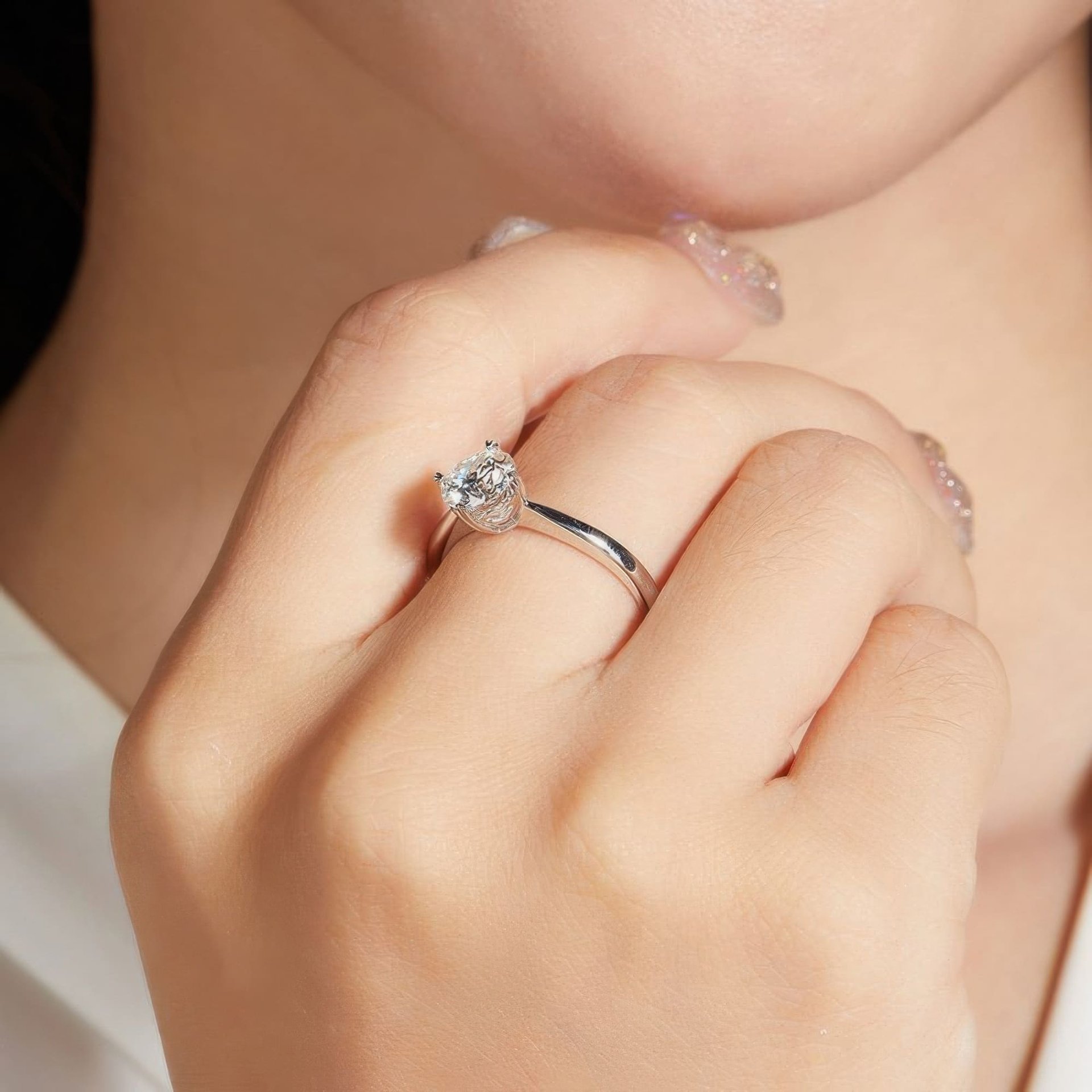 Heart-Prong Round Moissanite Solitaire Ring | 1ct DEW | 925 Sterling Silver Promise Ring - Image 3