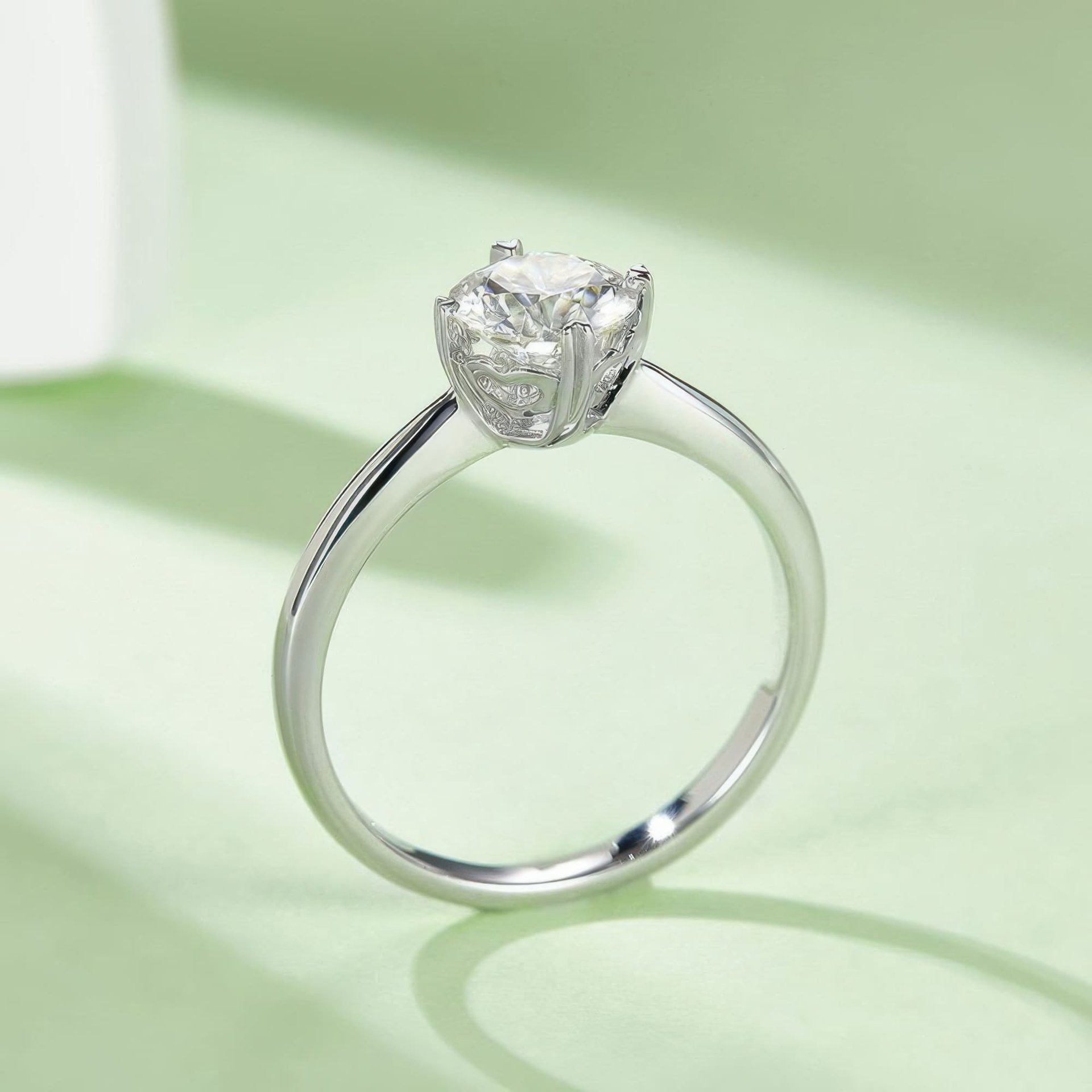 Heart-Prong Round Moissanite Solitaire Ring | 1ct DEW | 925 Sterling Silver Promise Ring - Image 4