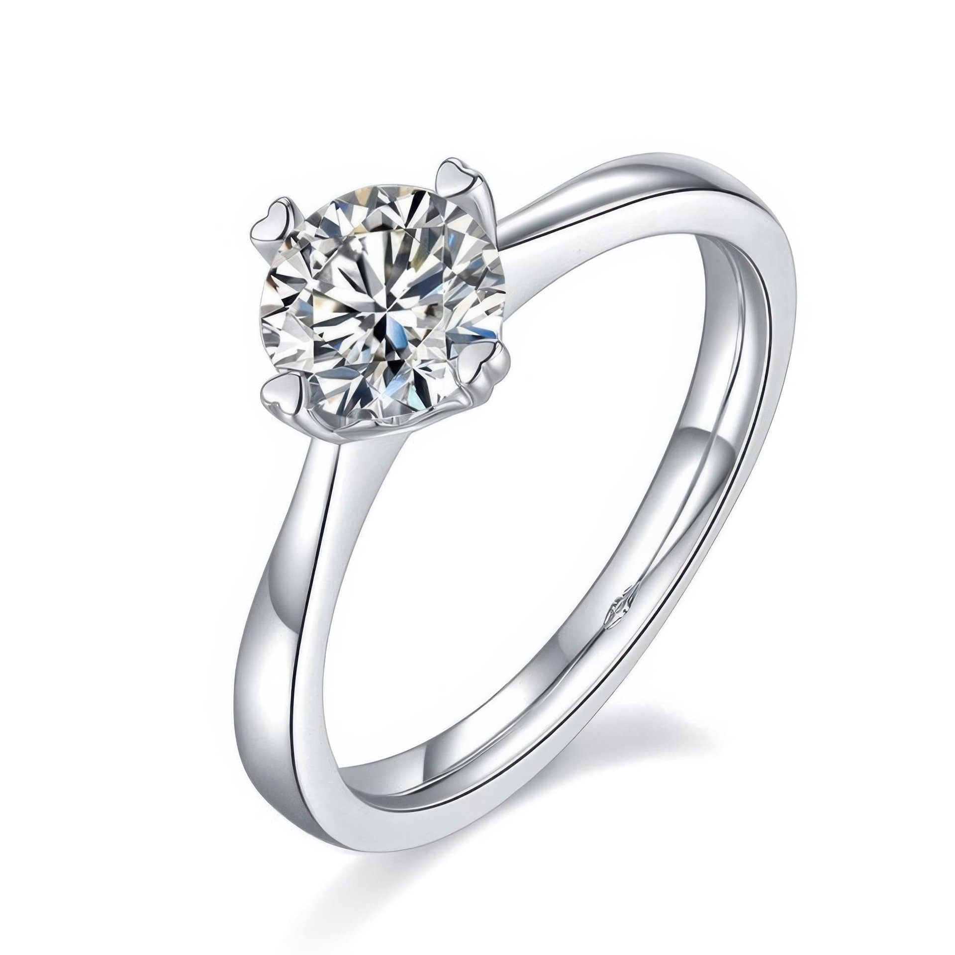 Heart-Prong Round Moissanite Solitaire Ring | 1ct DEW | 925 Sterling Silver Promise Ring