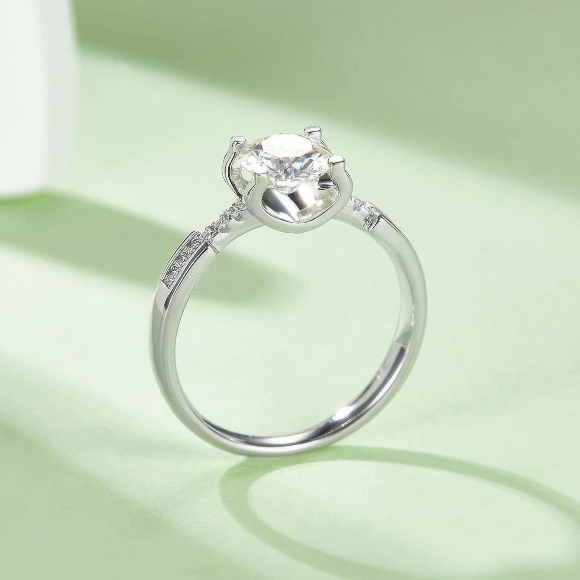 Round Moissanite Solitaire Ring | Pavé Filigree Band | 1ct DEW 925 Sterling Silver - Image 5