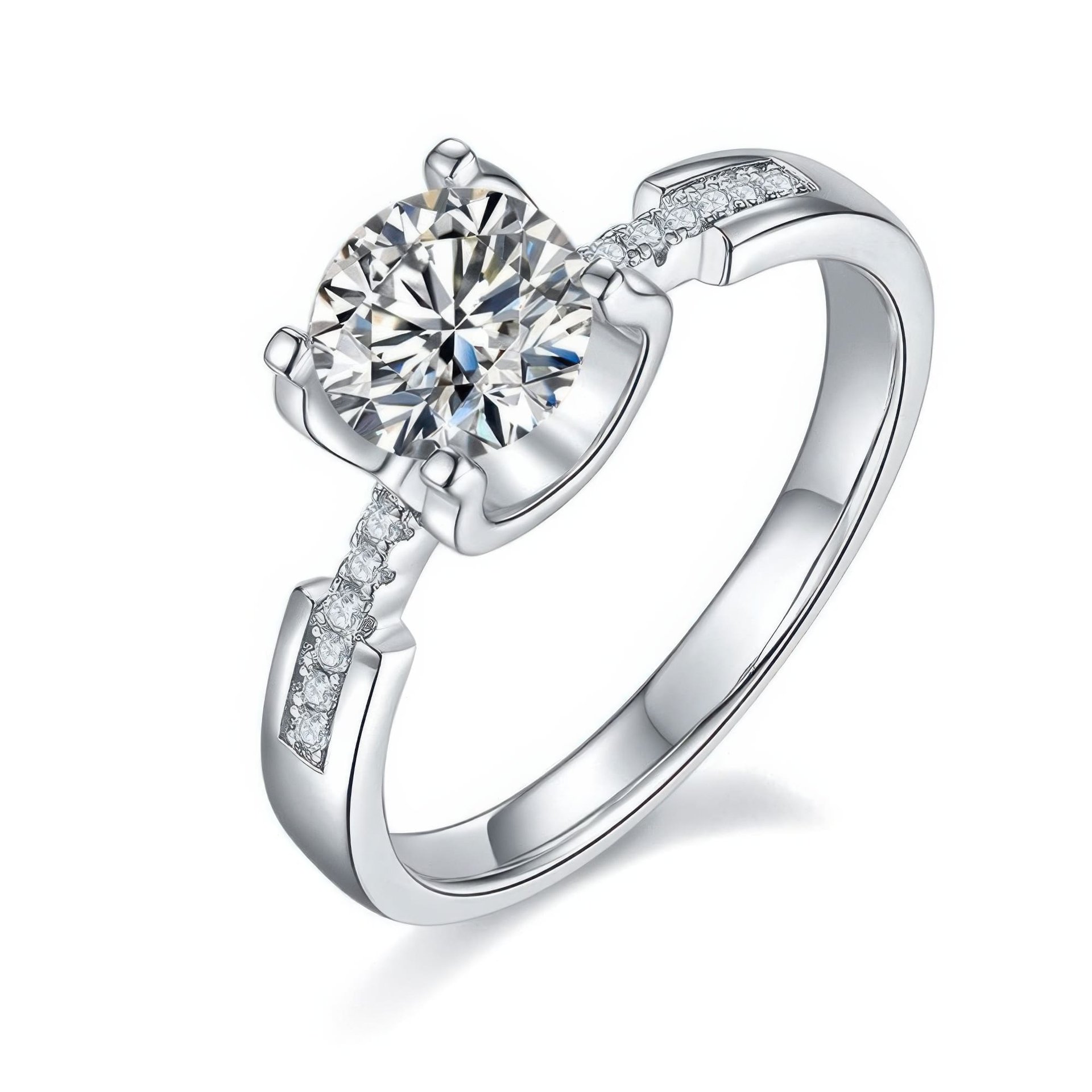 Round Moissanite Solitaire Ring | Pavé Filigree Band | 1ct DEW 925 Sterling Silver