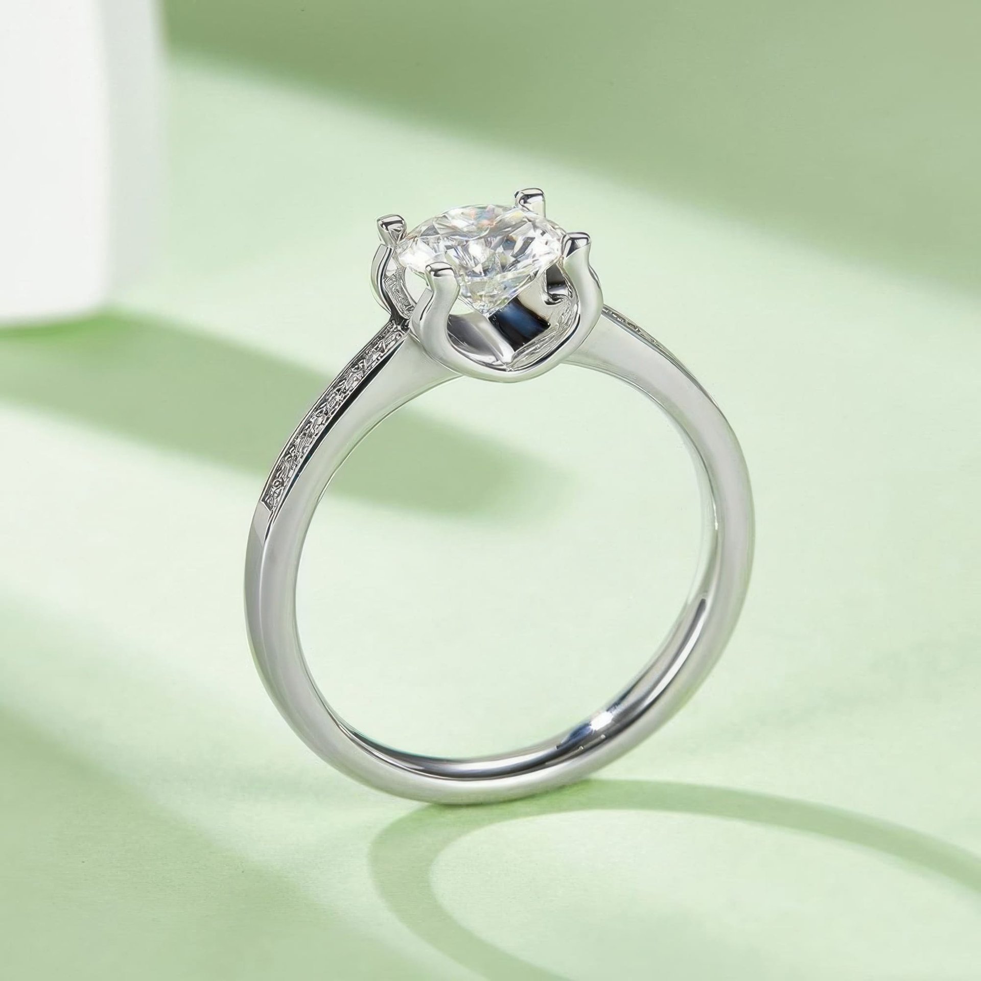 Round Moissanite Solitaire Ring | Pavé Shoulders | 1ct DEW 925 Sterling Silver - Image 5