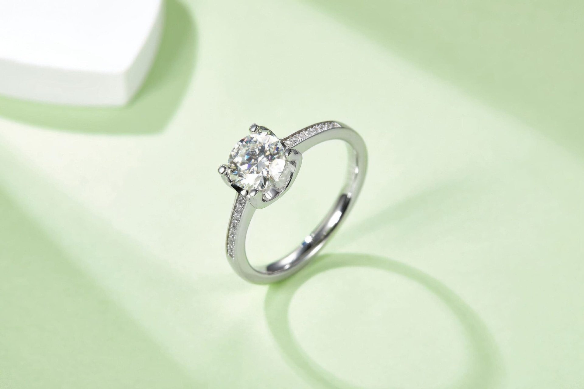 Round Moissanite Solitaire Ring | Pavé Shoulders | 1ct DEW 925 Sterling Silver - Image 6
