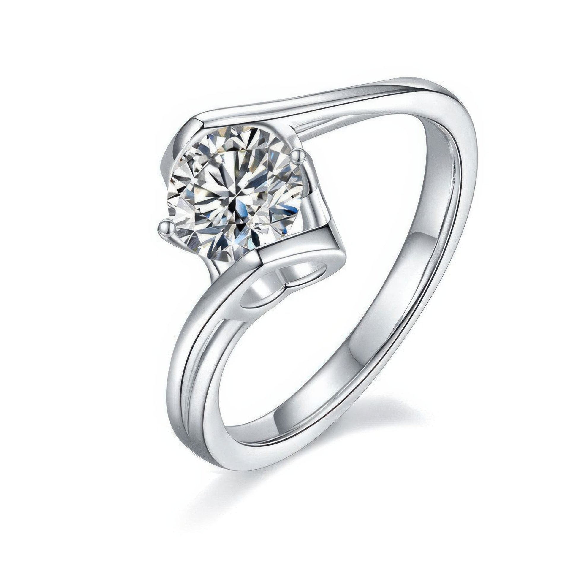 Twisted Bypass Moissanite Solitaire Ring | Round-Cut 1ct DEW 925 Sterling Silver