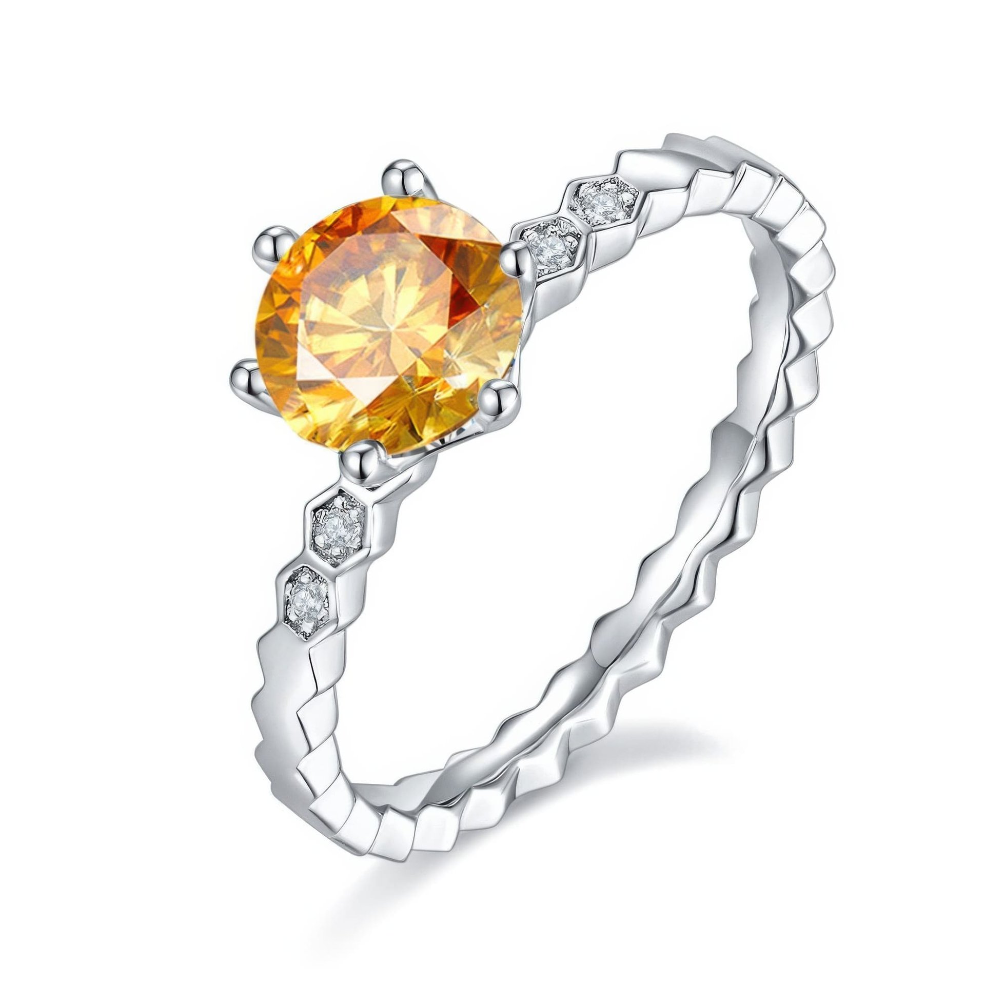 925 Silver Honeycomb Band Moissanite Ring | 1ct DEW Round Solitaire | Hexagon Pave Stations - Image 6