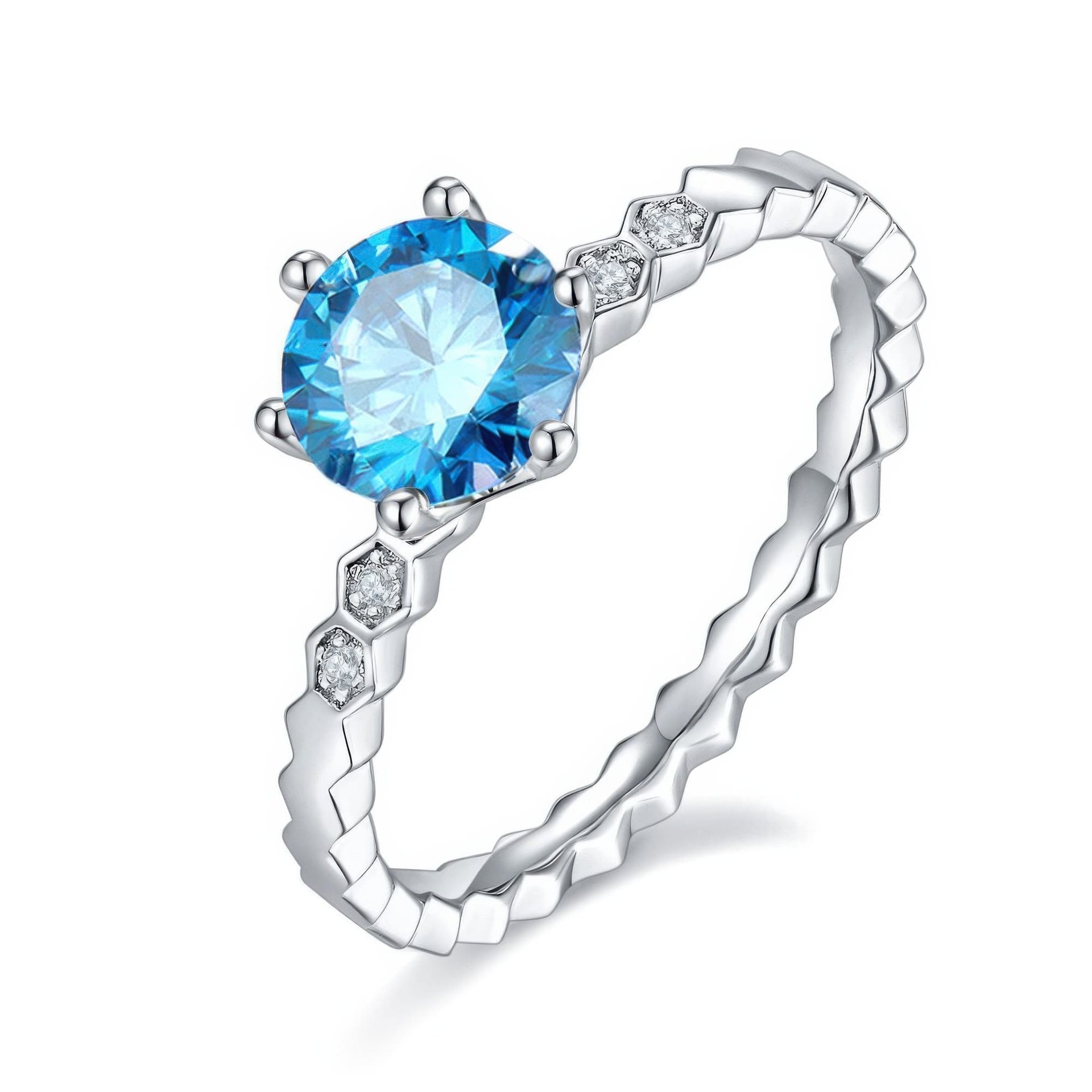 925 Silver Honeycomb Band Moissanite Ring | 1ct DEW Round Solitaire | Hexagon Pave Stations - Image 7