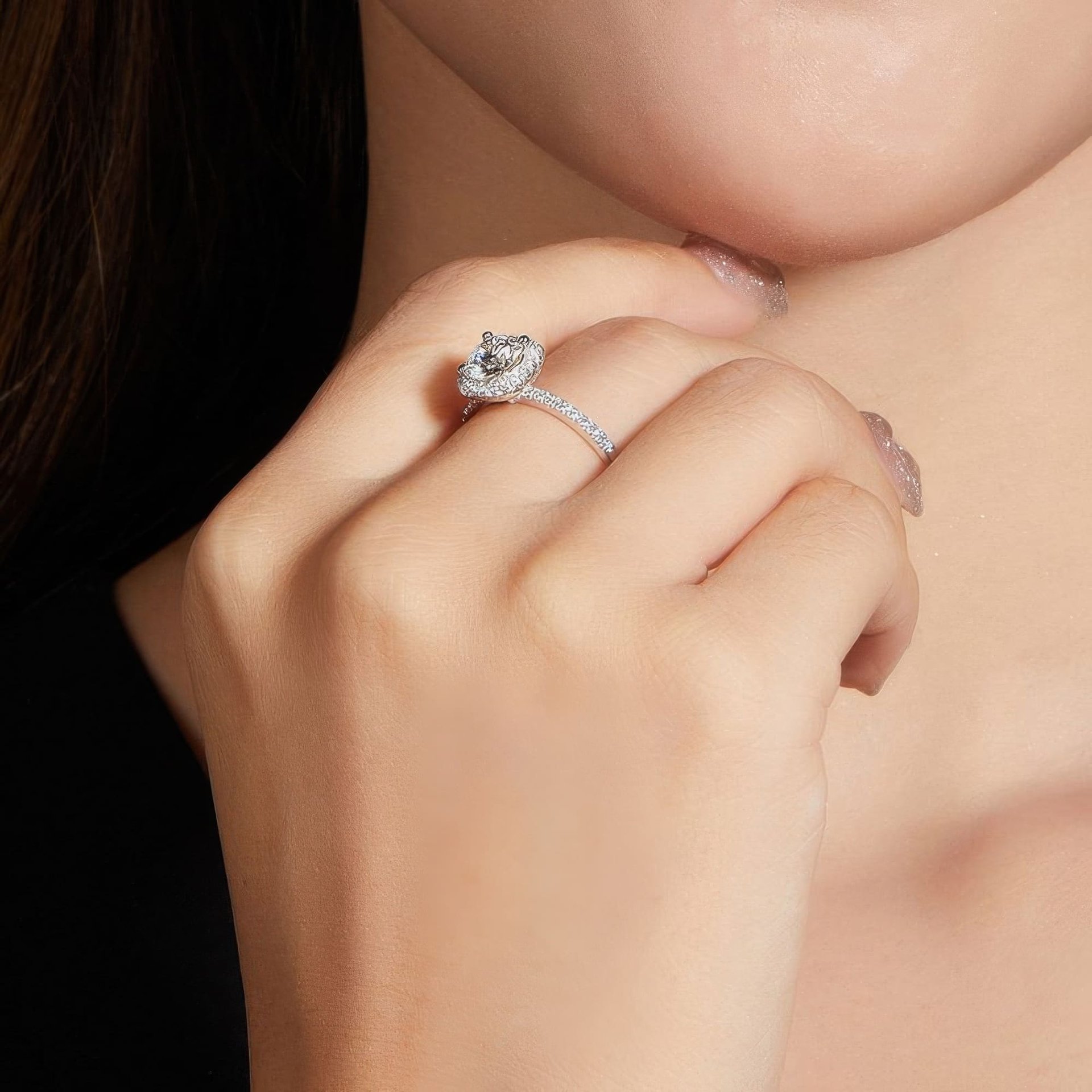 Round Moissanite Cushion Halo Ring | 1ct DEW 6.5mm DEF Colorless, Micro-Pavé 925 Sterling Silver Engagement Ring - Image 2