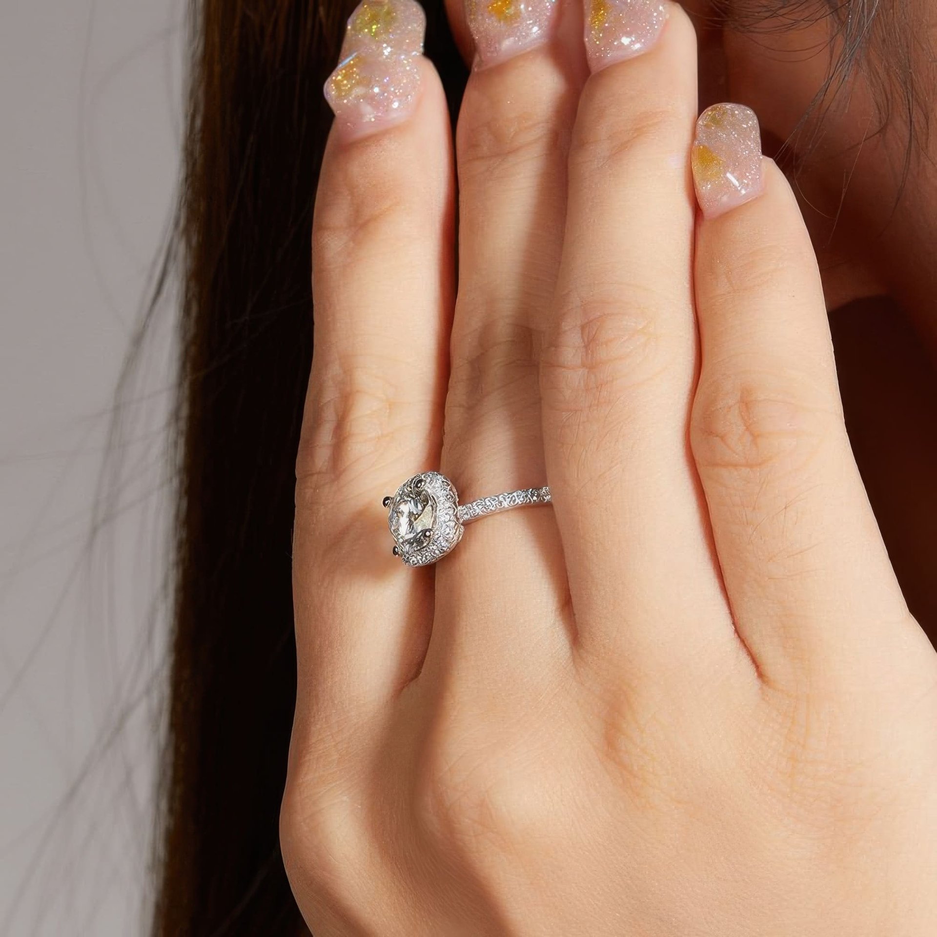 Round Moissanite Cushion Halo Ring | 1ct DEW 6.5mm DEF Colorless, Micro-Pavé 925 Sterling Silver Engagement Ring - Image 3