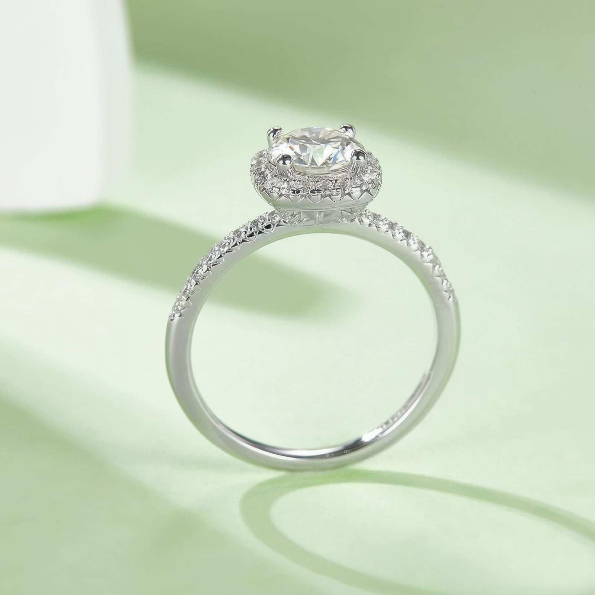 Round Moissanite Cushion Halo Ring | 1ct DEW 6.5mm DEF Colorless, Micro-Pavé 925 Sterling Silver Engagement Ring - Image 5