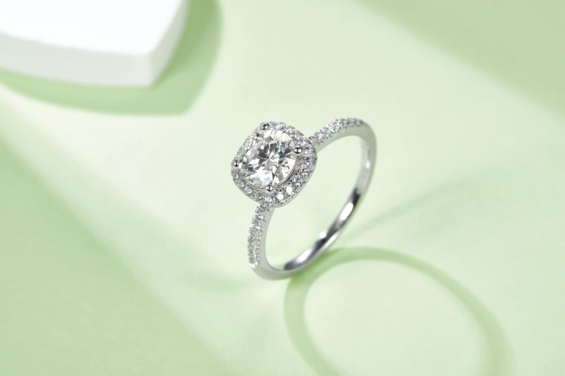 Round Moissanite Cushion Halo Ring | 1ct DEW 6.5mm DEF Colorless, Micro-Pavé 925 Sterling Silver Engagement Ring - Image 6