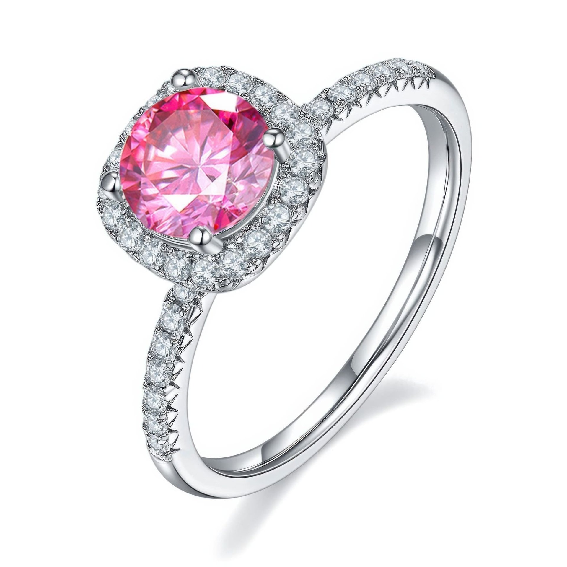 Round Moissanite Cushion Halo Ring | 1ct DEW 6.5mm DEF Colorless, Micro-Pavé 925 Sterling Silver Engagement Ring - Image 9