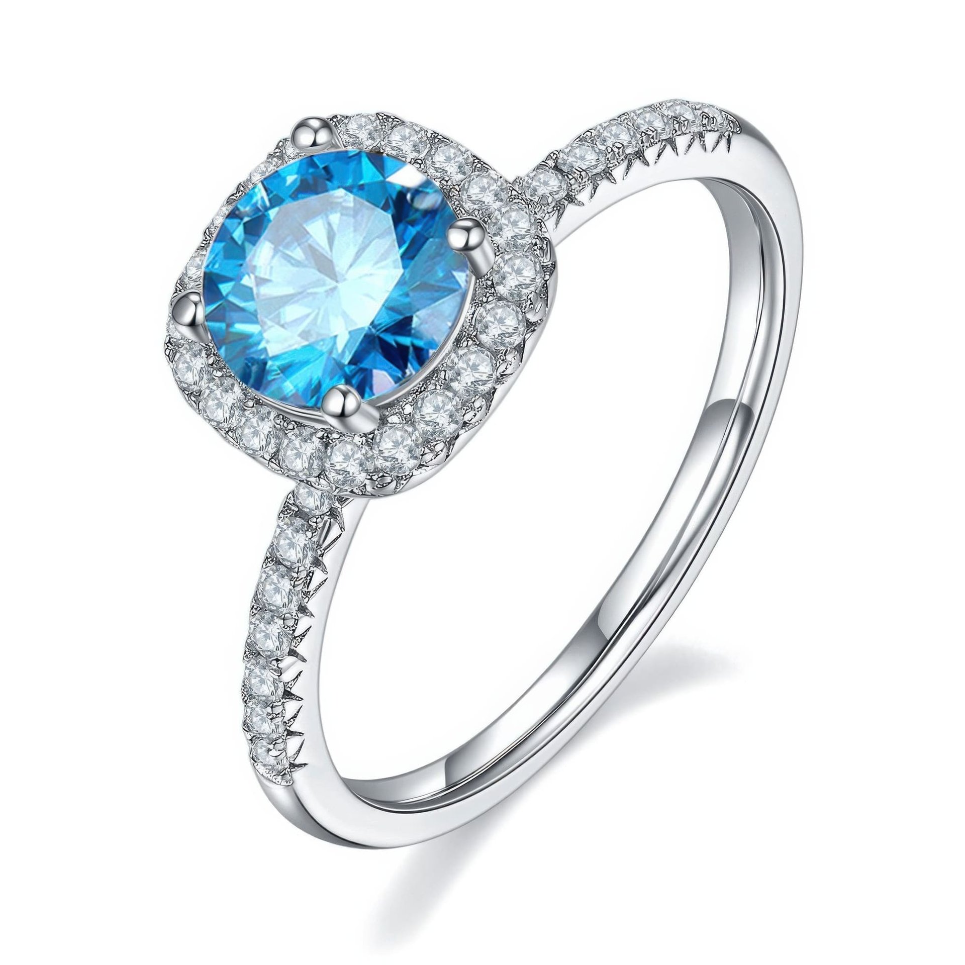 Round Moissanite Cushion Halo Ring | 1ct DEW 6.5mm DEF Colorless, Micro-Pavé 925 Sterling Silver Engagement Ring - Image 11