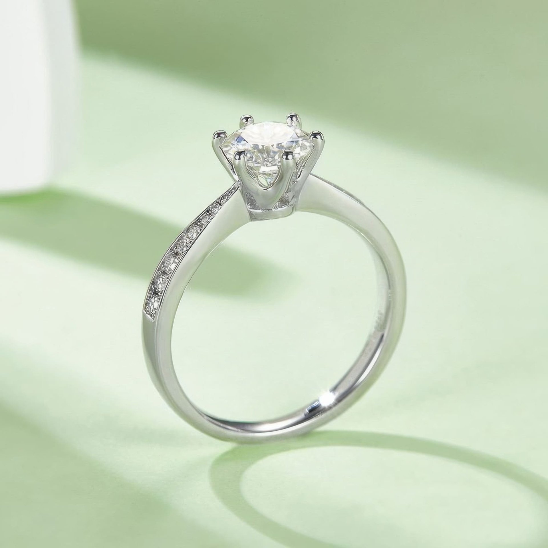 925 Silver Moissanite Six-Prong Solitaire Ring | 1ct DEW Round Brilliant with Pavé Shoulders - Image 5