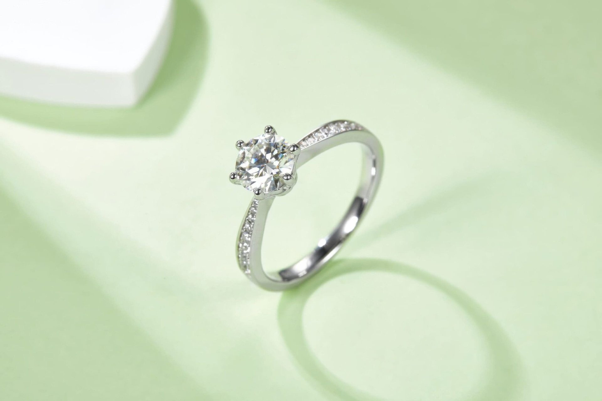 925 Silver Moissanite Six-Prong Solitaire Ring | 1ct DEW Round Brilliant with Pavé Shoulders - Image 6