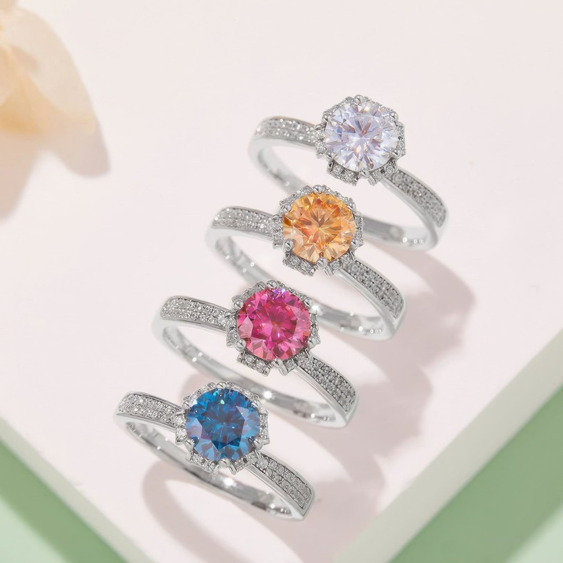 925 Silver Moissanite Flower Ring | 1ct DEW Round Solitaire | Pave Floral Setting - Image 7