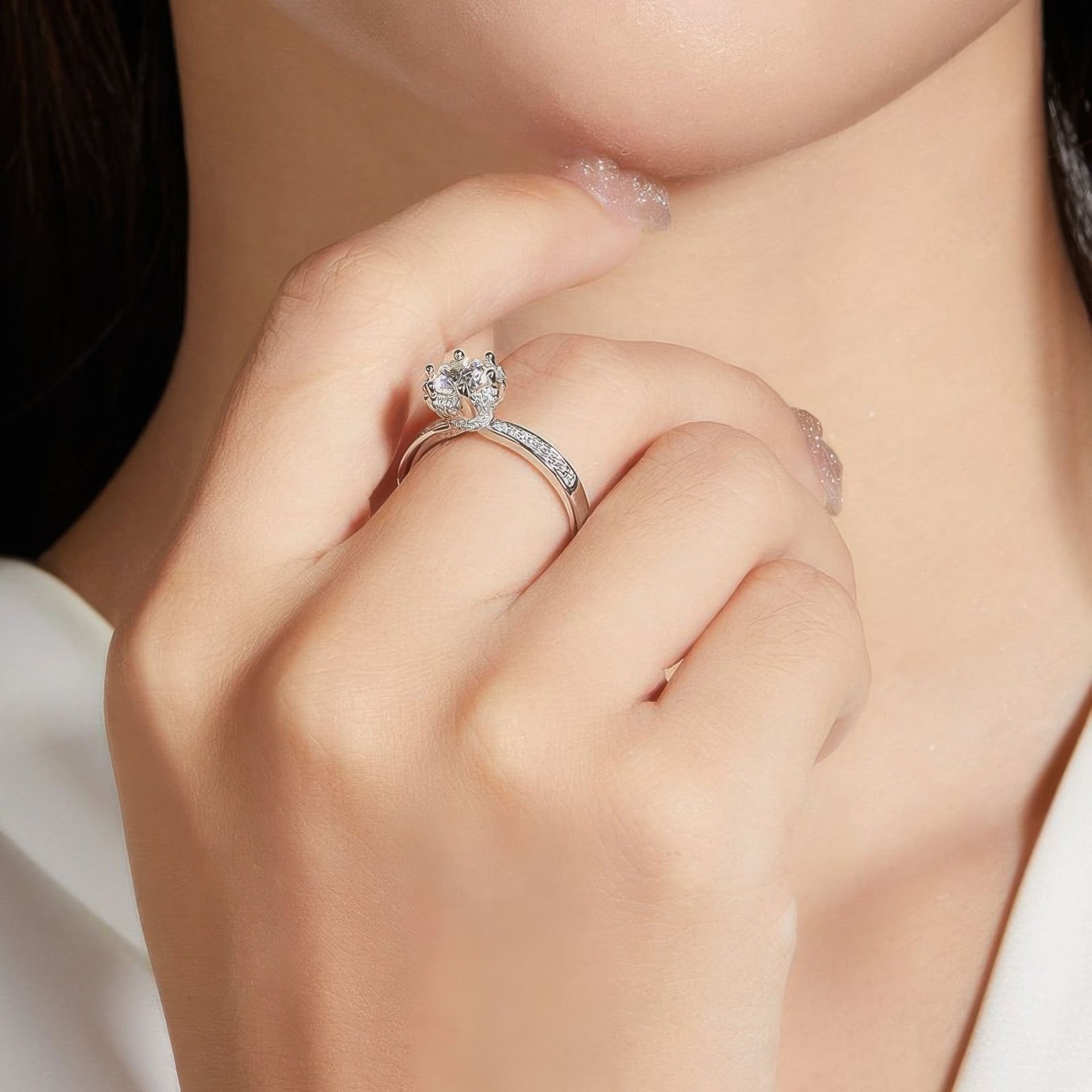 925 Silver Moissanite Flower Ring | 1ct DEW Round Solitaire | Pave Floral Setting - Image 3