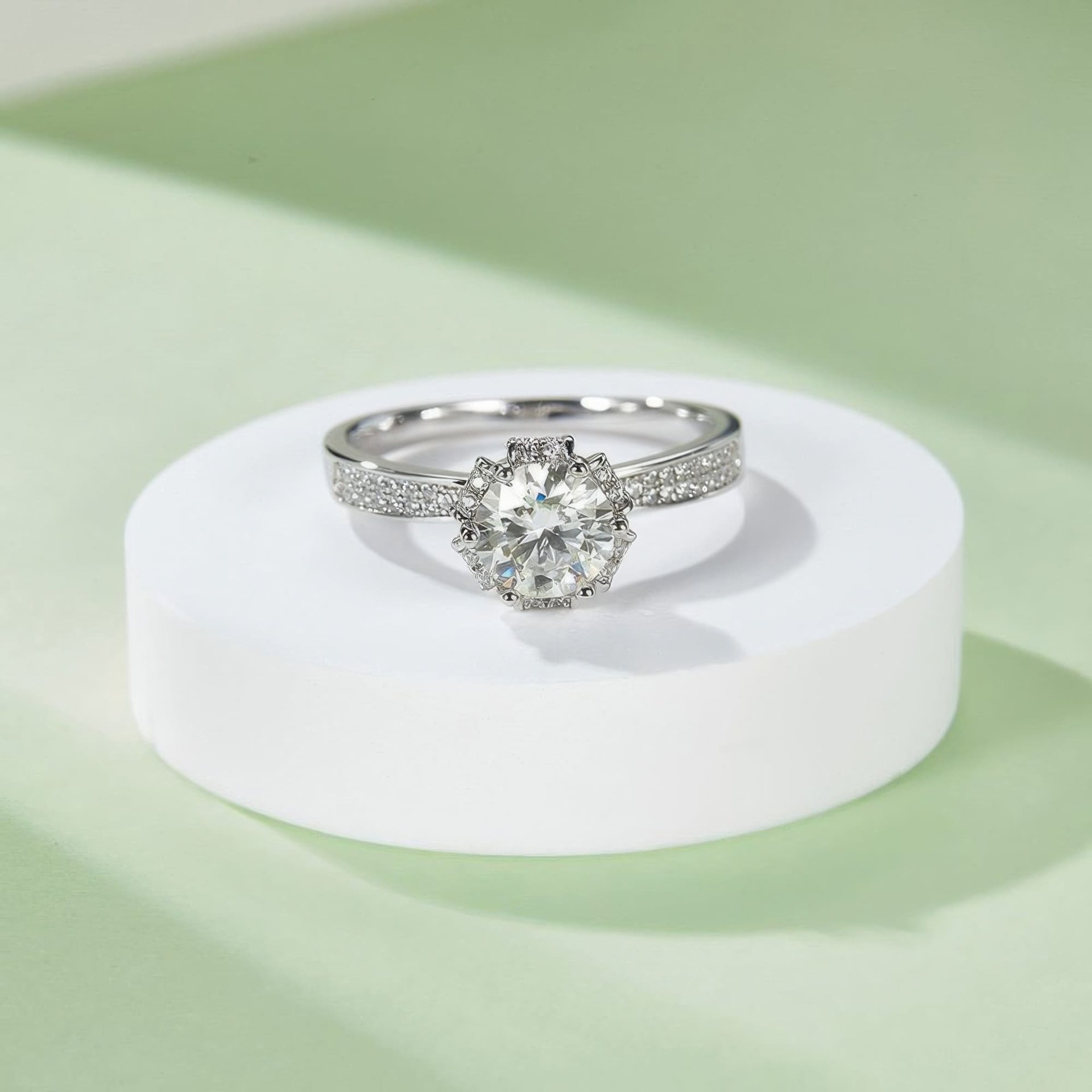 925 Silver Moissanite Flower Ring | 1ct DEW Round Solitaire | Pave Floral Setting - Image 4