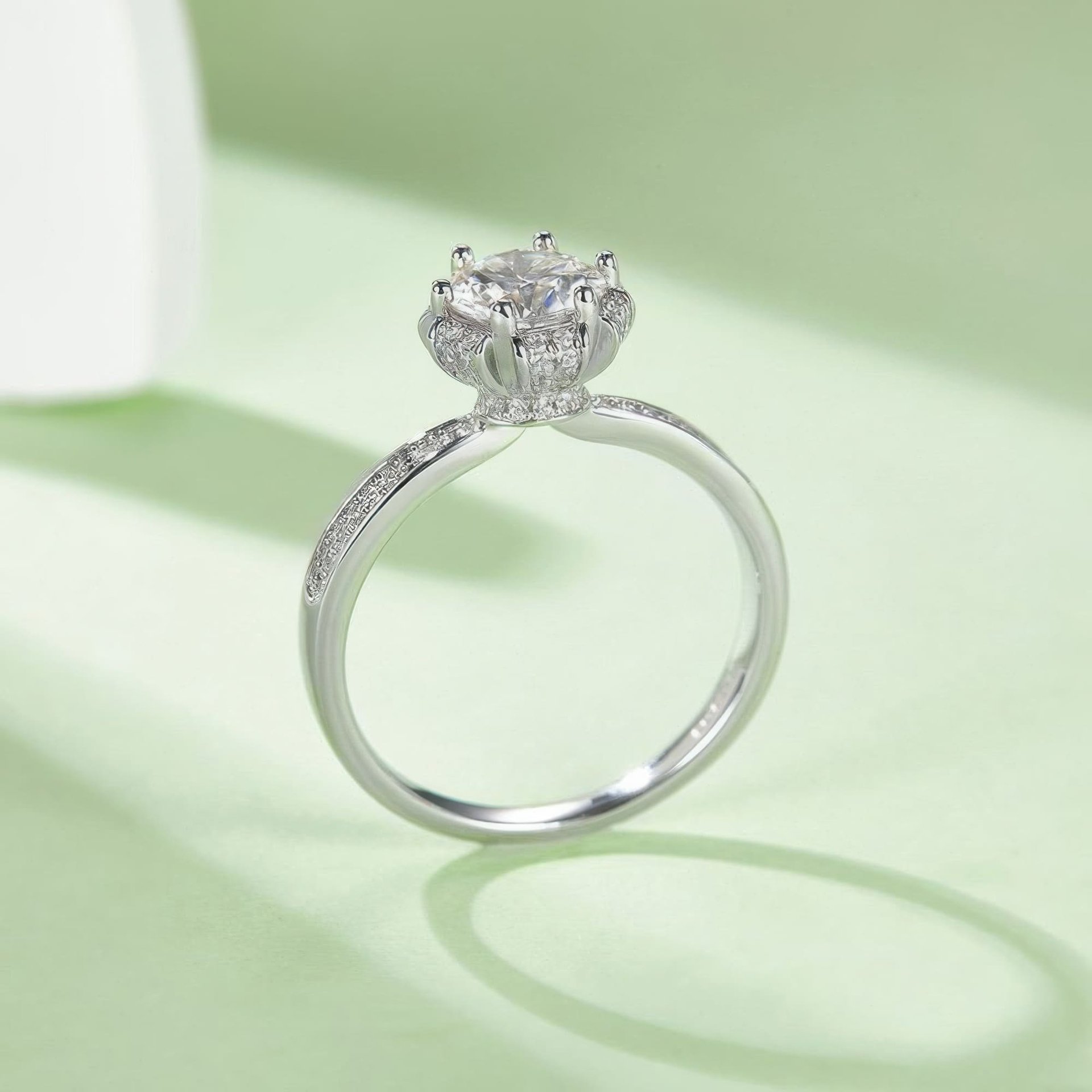 925 Silver Moissanite Flower Ring | 1ct DEW Round Solitaire | Pave Floral Setting - Image 5