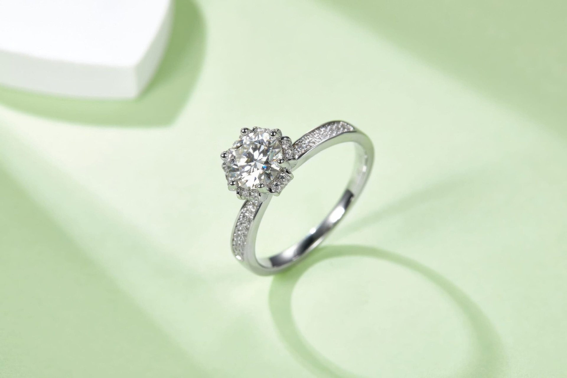 925 Silver Moissanite Flower Ring | 1ct DEW Round Solitaire | Pave Floral Setting - Image 6