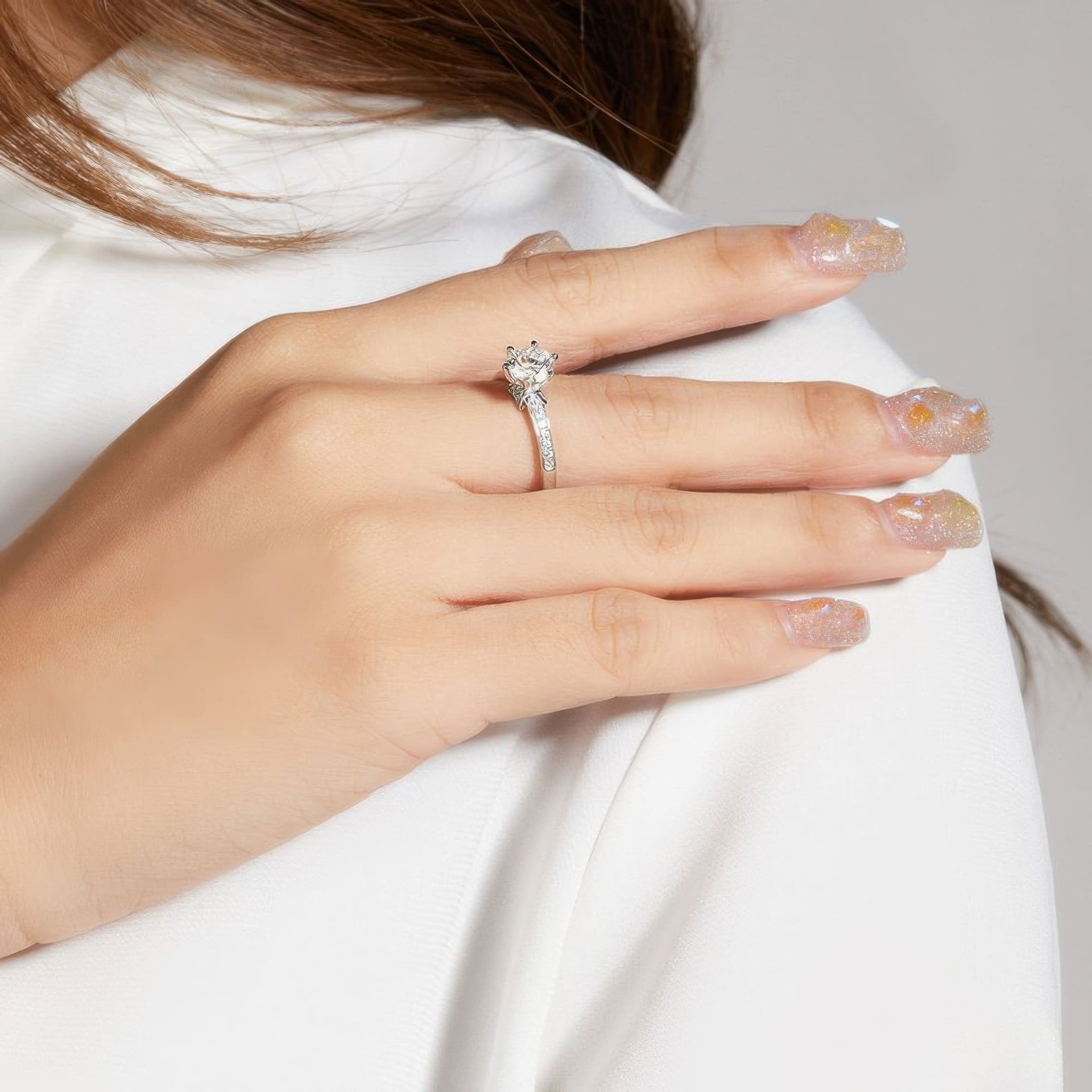 1ct Round Moissanite Solitaire Ring | 925 Sterling Silver Pave Shoulders | DEF Colorless - Image 3