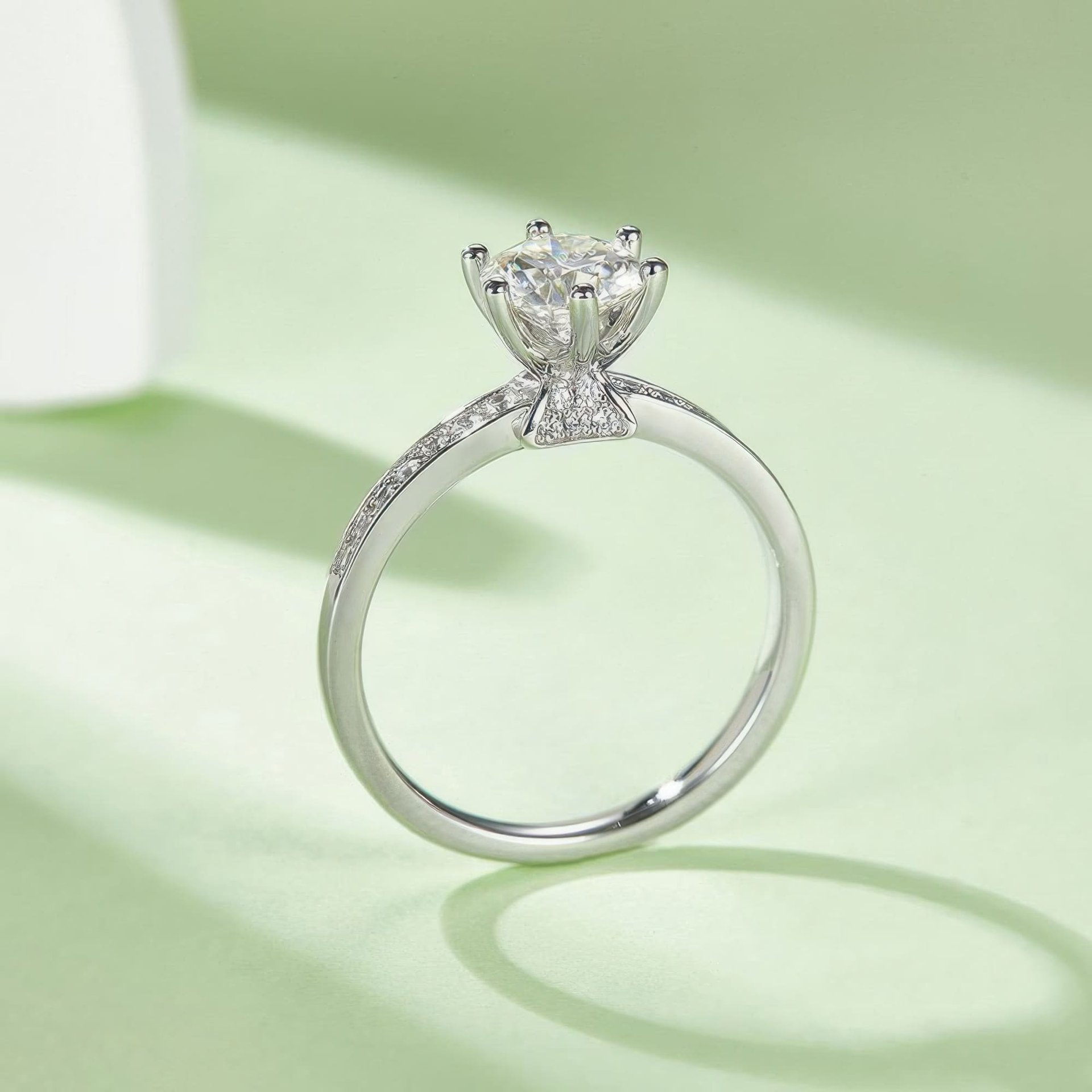 1ct Round Moissanite Solitaire Ring | 925 Sterling Silver Pave Shoulders | DEF Colorless - Image 5