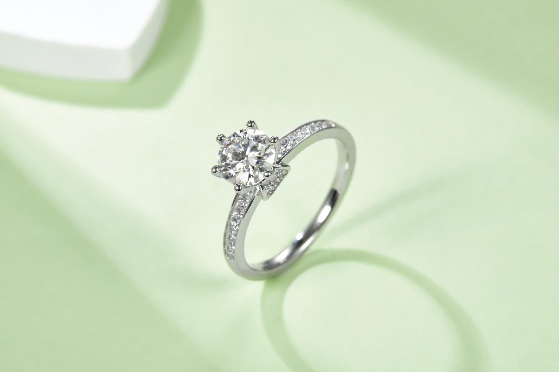 1ct Round Moissanite Solitaire Ring | 925 Sterling Silver Pave Shoulders | DEF Colorless - Image 6