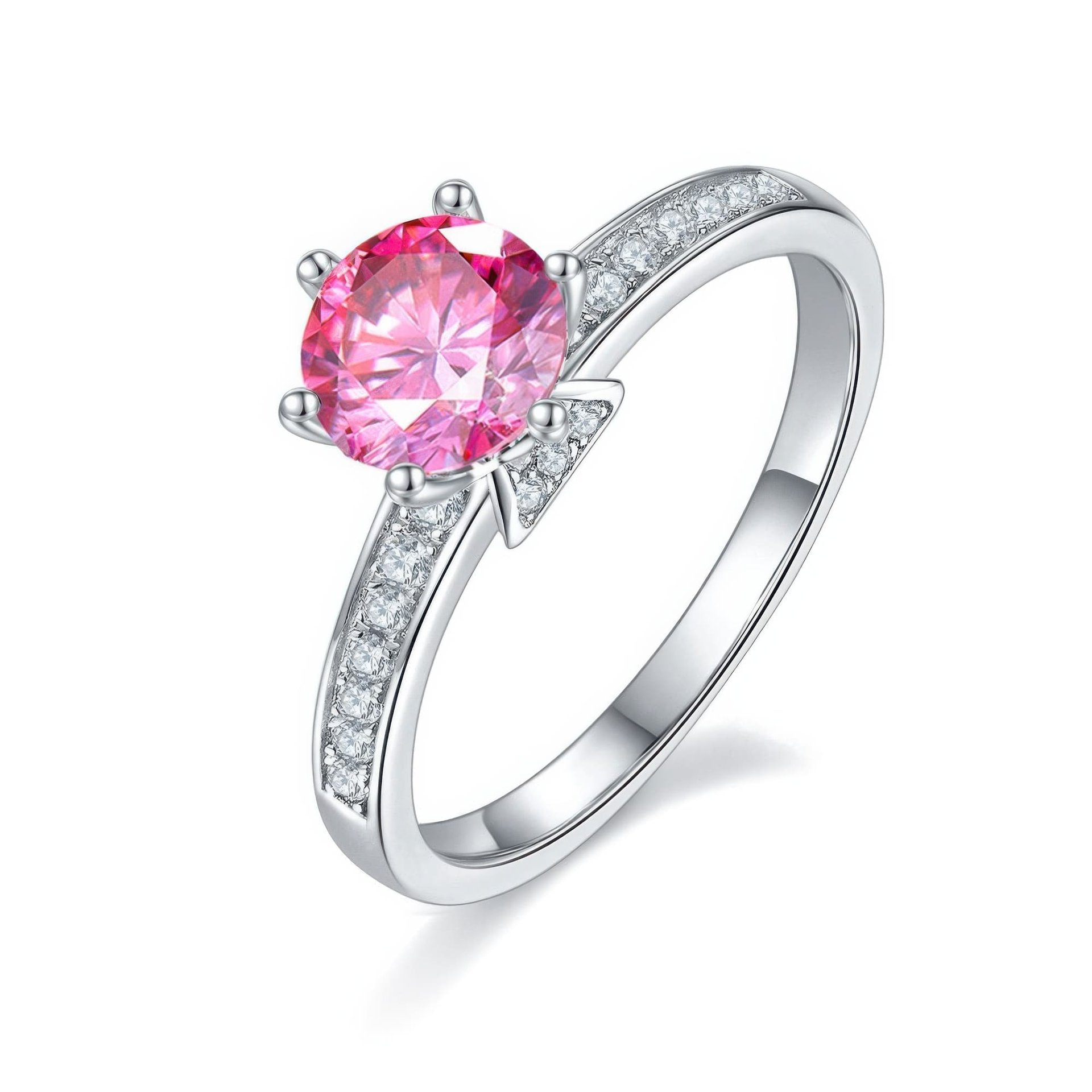 1ct Round Moissanite Solitaire Ring | 925 Sterling Silver Pave Shoulders | DEF Colorless - Image 10