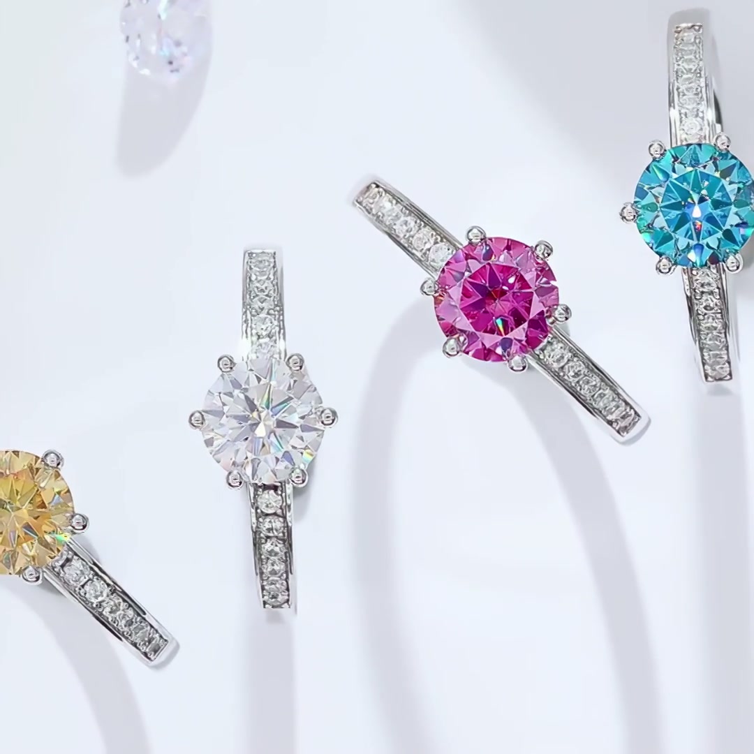 1ct Round Moissanite Solitaire Ring | 925 Sterling Silver Pave Shoulders | DEF Colorless product video thumbnail