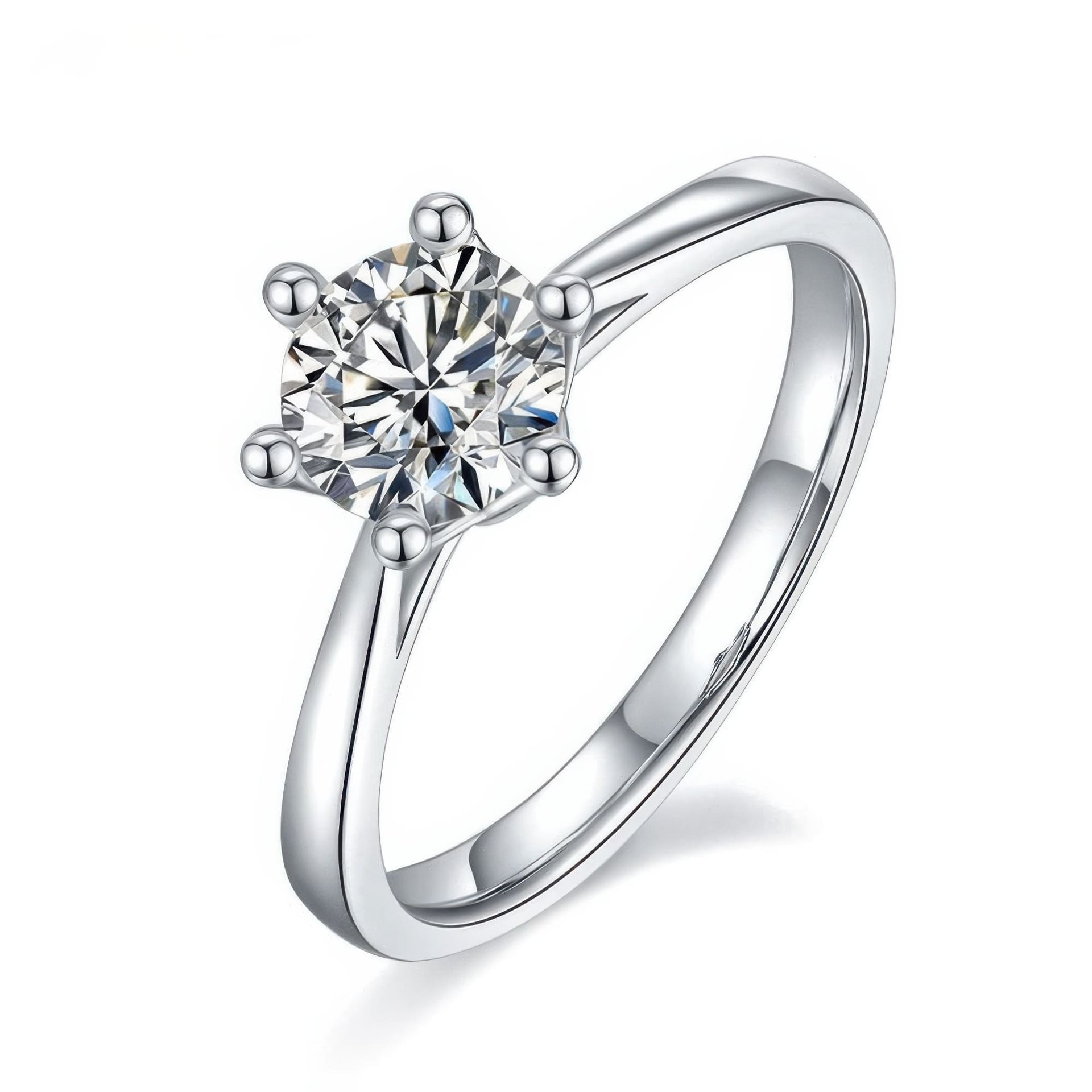 1 Carat Moissanite Solitaire Ring | 6-Prong Round Cut 925 Sterling Silver