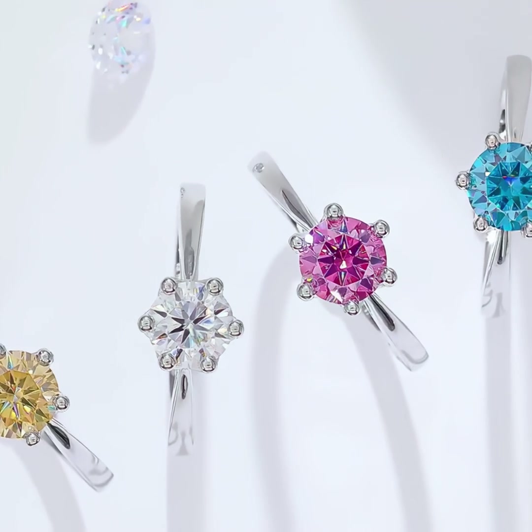 1 Carat Moissanite Solitaire Ring | 6-Prong Round Cut 925 Sterling Silver product video thumbnail