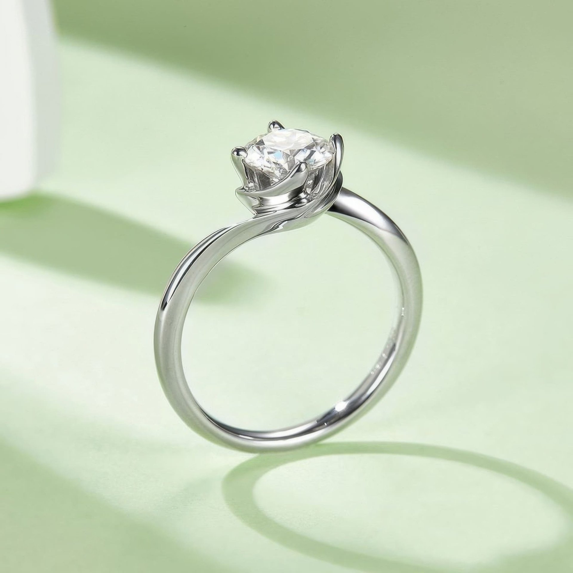 Twisted Bypass Moissanite Solitaire Ring | 1ct DEW Round Cut Engagement Ring in 925 Silver - Image 5