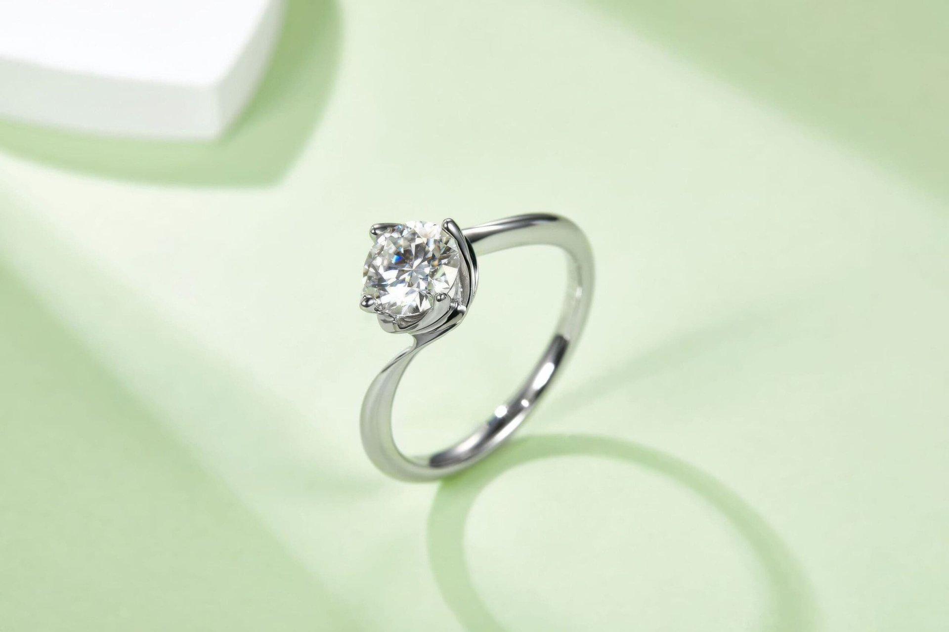Twisted Bypass Moissanite Solitaire Ring | 1ct DEW Round Cut Engagement Ring in 925 Silver - Image 6