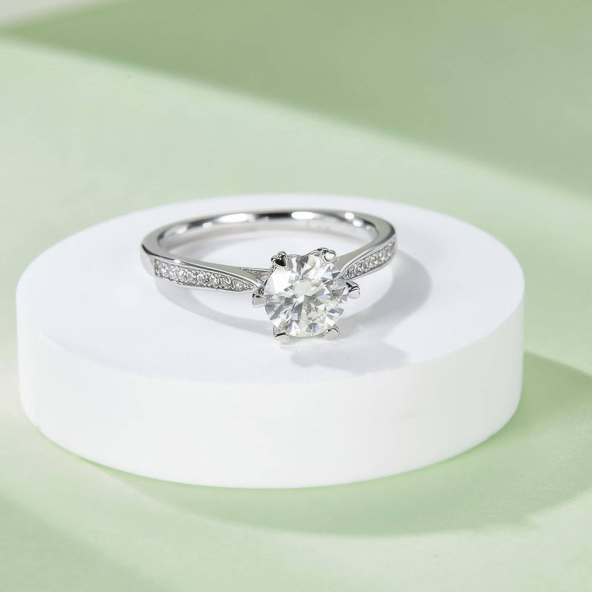 925 Silver Pavé Moissanite Solitaire Ring | 1ct DEF Round Brilliant, 6-Prong - Image 4