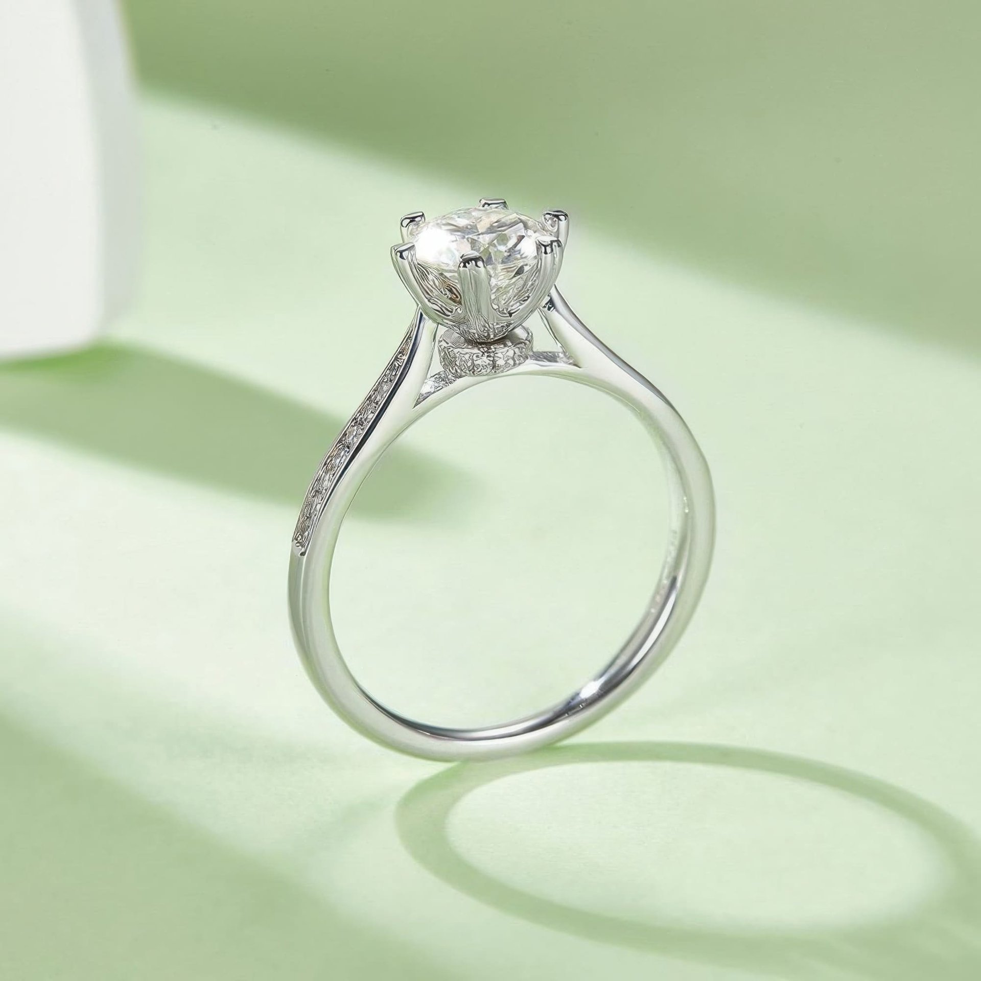 925 Silver Pavé Moissanite Solitaire Ring | 1ct DEF Round Brilliant, 6-Prong - Image 5