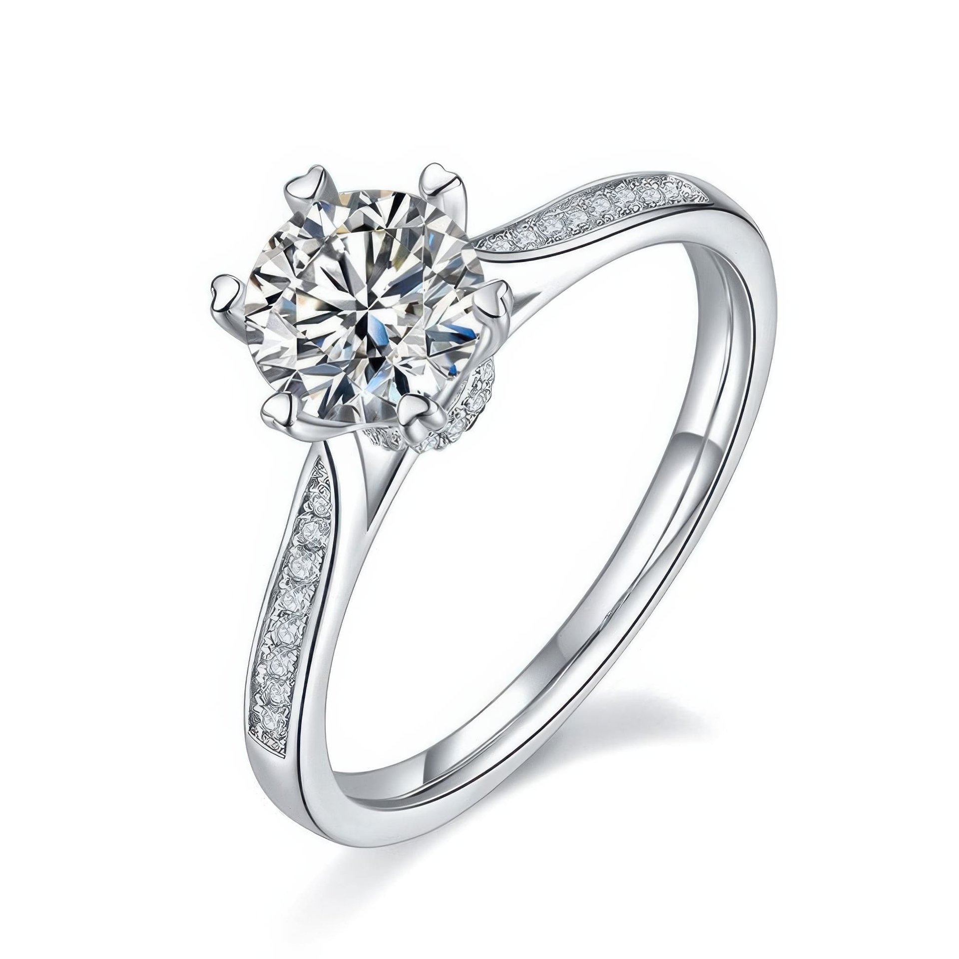 925 Silver Pavé Moissanite Solitaire Ring | 1ct DEF Round Brilliant, 6-Prong