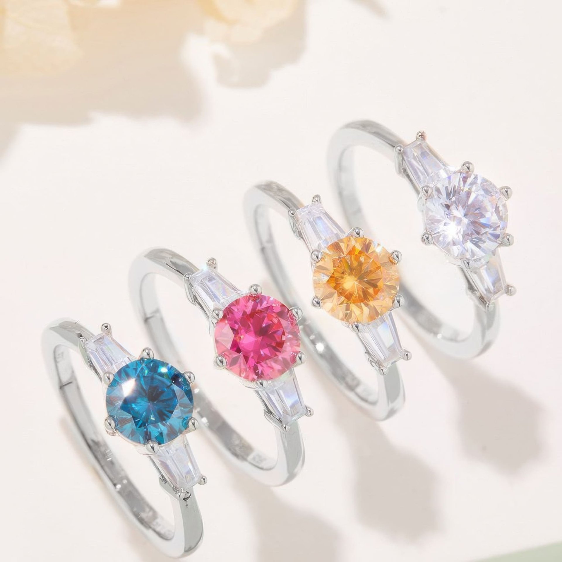 Three Stone Moissanite Ring | Round Brilliant & Tapered Baguettes | 925 Silver - Image 7