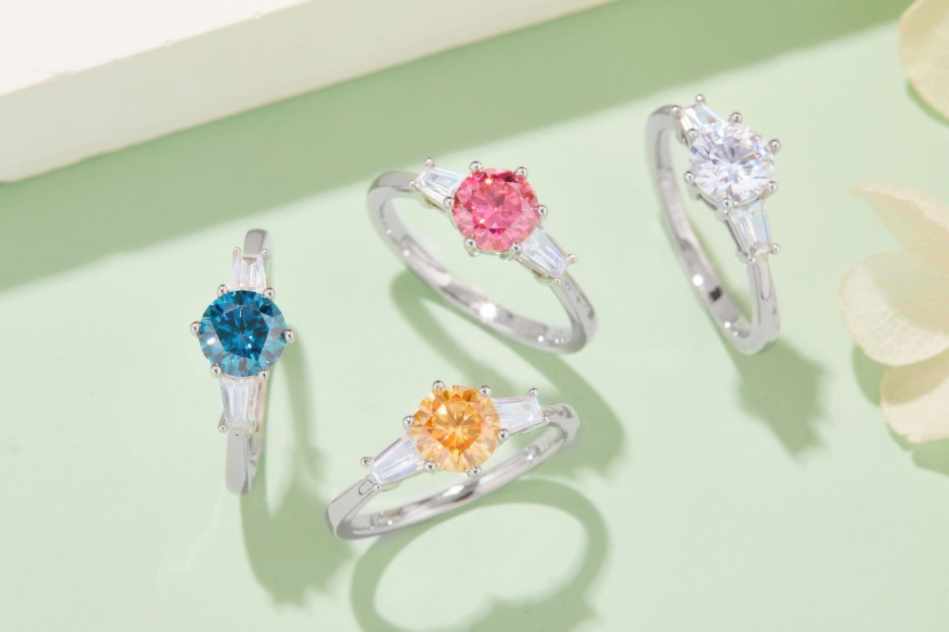 Three Stone Moissanite Ring | Round Brilliant & Tapered Baguettes | 925 Silver - Image 8
