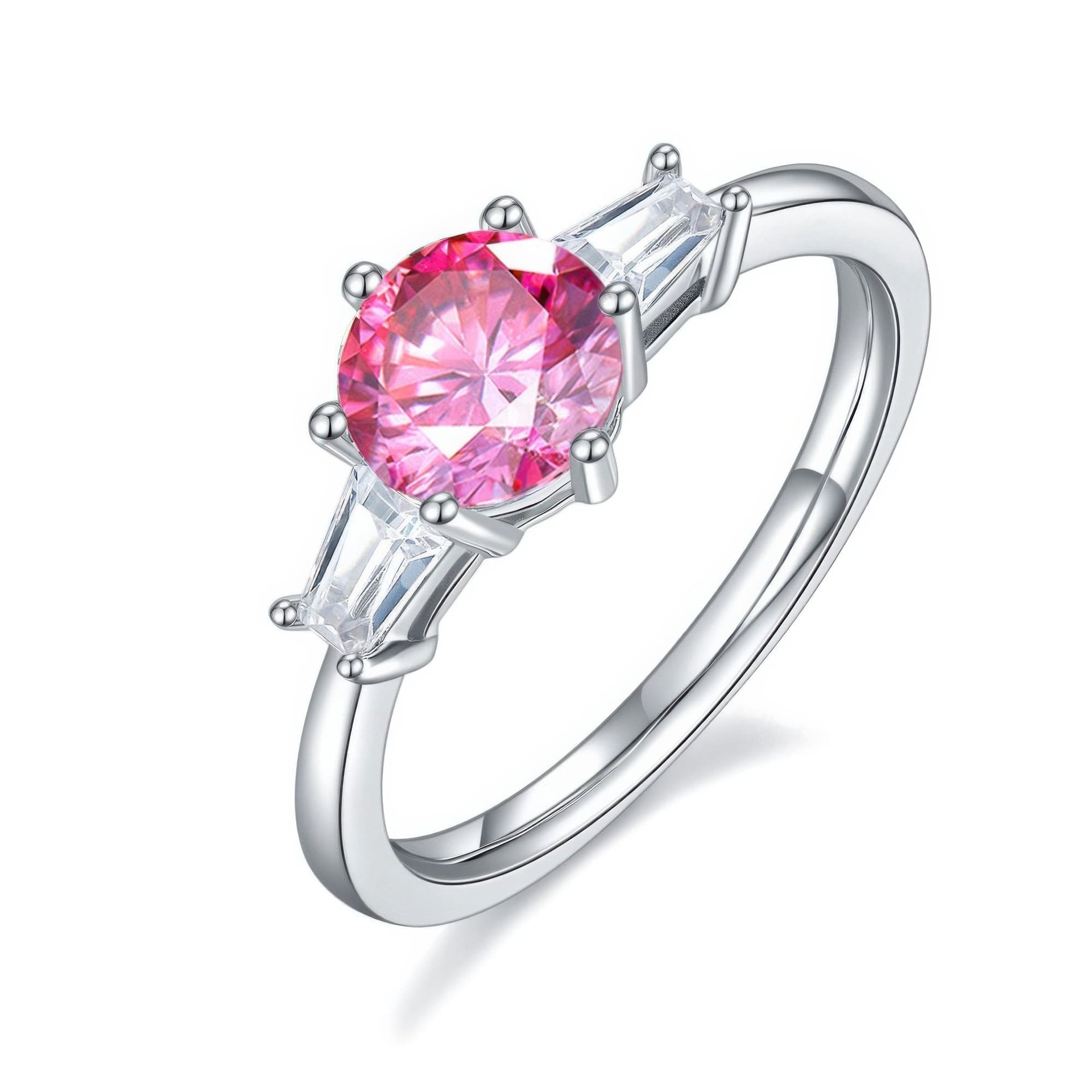 Three Stone Moissanite Ring | Round Brilliant & Tapered Baguettes | 925 Silver - Image 9